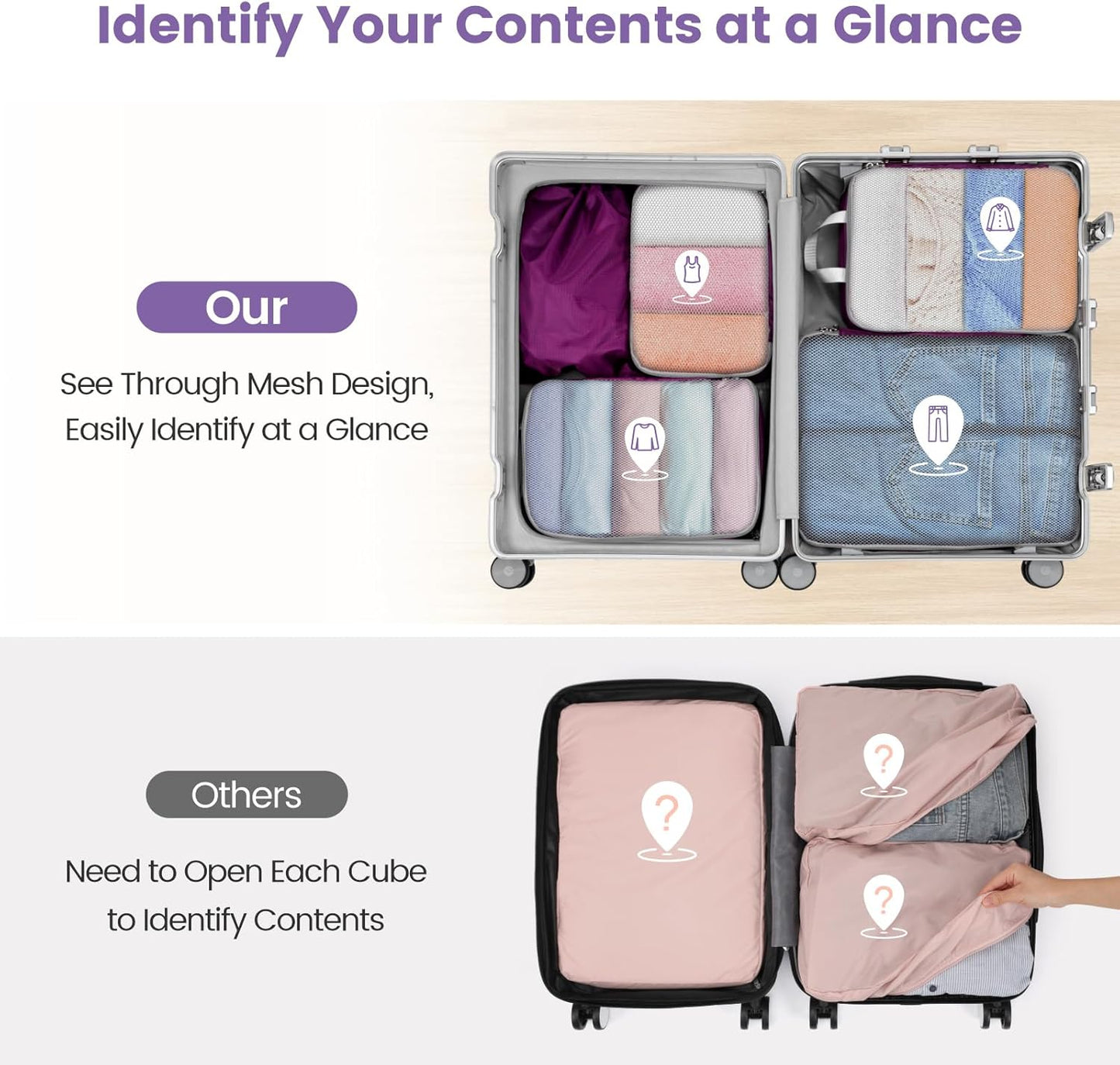 Cambond Packing Cubes for Travel - 7 Set See Through Mesh Luggage Travel Packing Organizers Bags