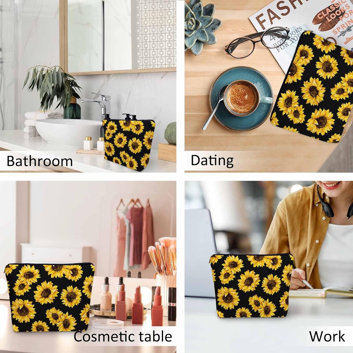Sunflower Cosmetic Bags For Women, Blossom Sunflowers Yellow Roomy Makeup Bag Toiletry Bag Accessories Organizer Storage Bags Makeup Pouch For Travel Business Gym Camping Bathroom
