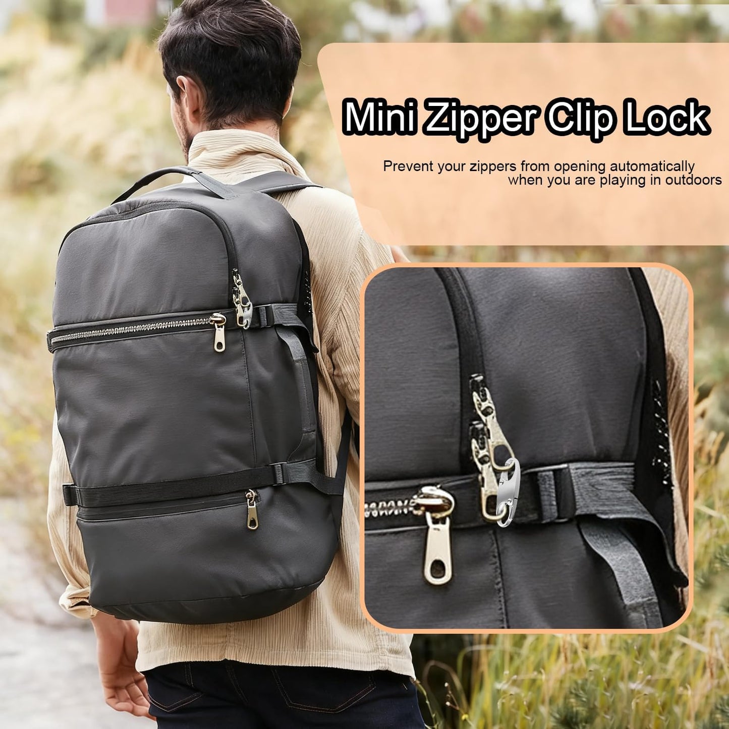 6Pcs Double Opening Lock Zipper Pull Replacement Clips, Small Carabiner Clips, Zipper Locks Anti Theft Deterrent for Bag Luggage Pickpocket Backpack Purse Travel Suitcase (Bronze)
