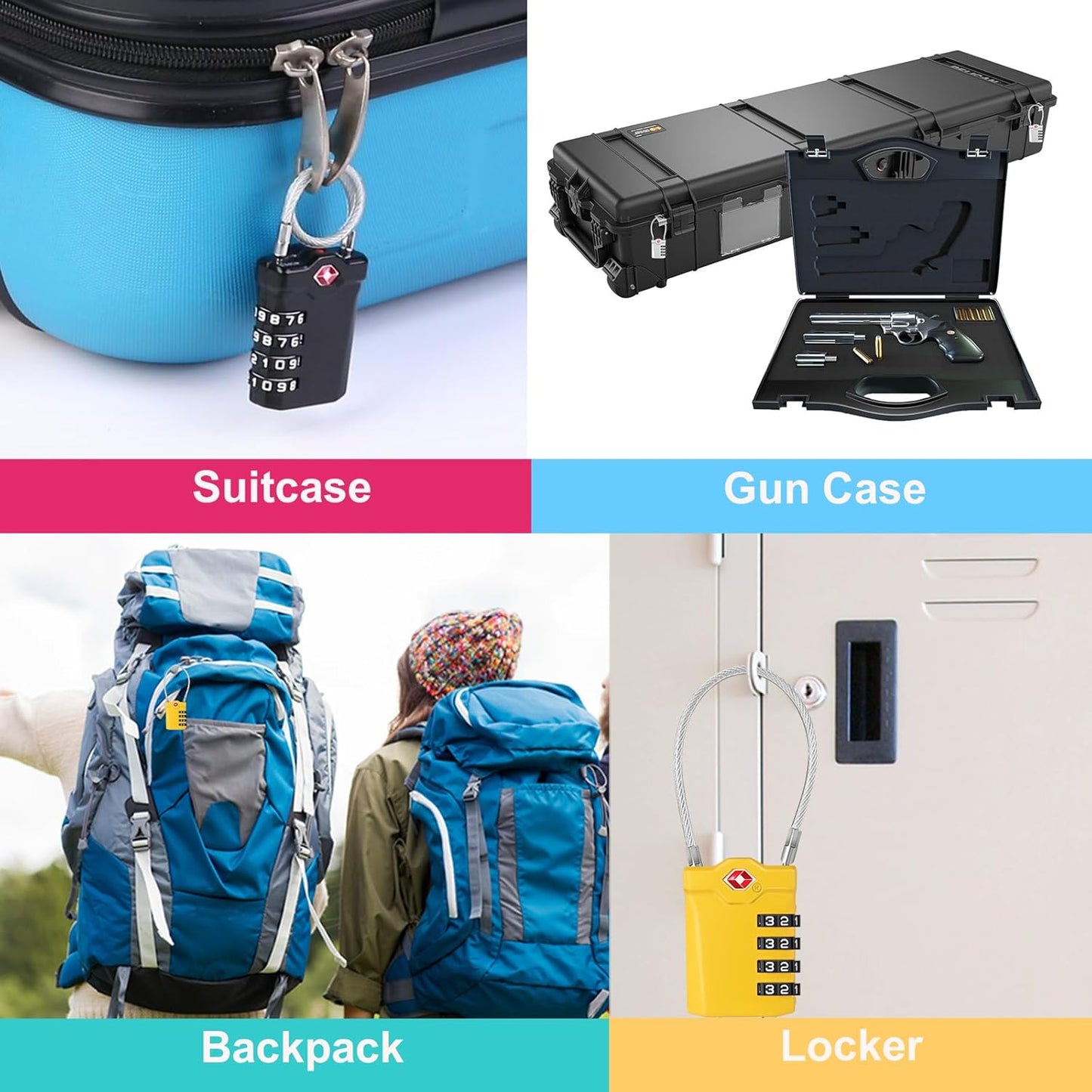 ZHEGE TSA Approved Cable Locks Flexible, Travel Lock Zipper Bag, 4 Digit Luggage Combination Lock with Open Alert Indicator for Suitcase, Backpack, Baggage (1 Pack, Yellow)