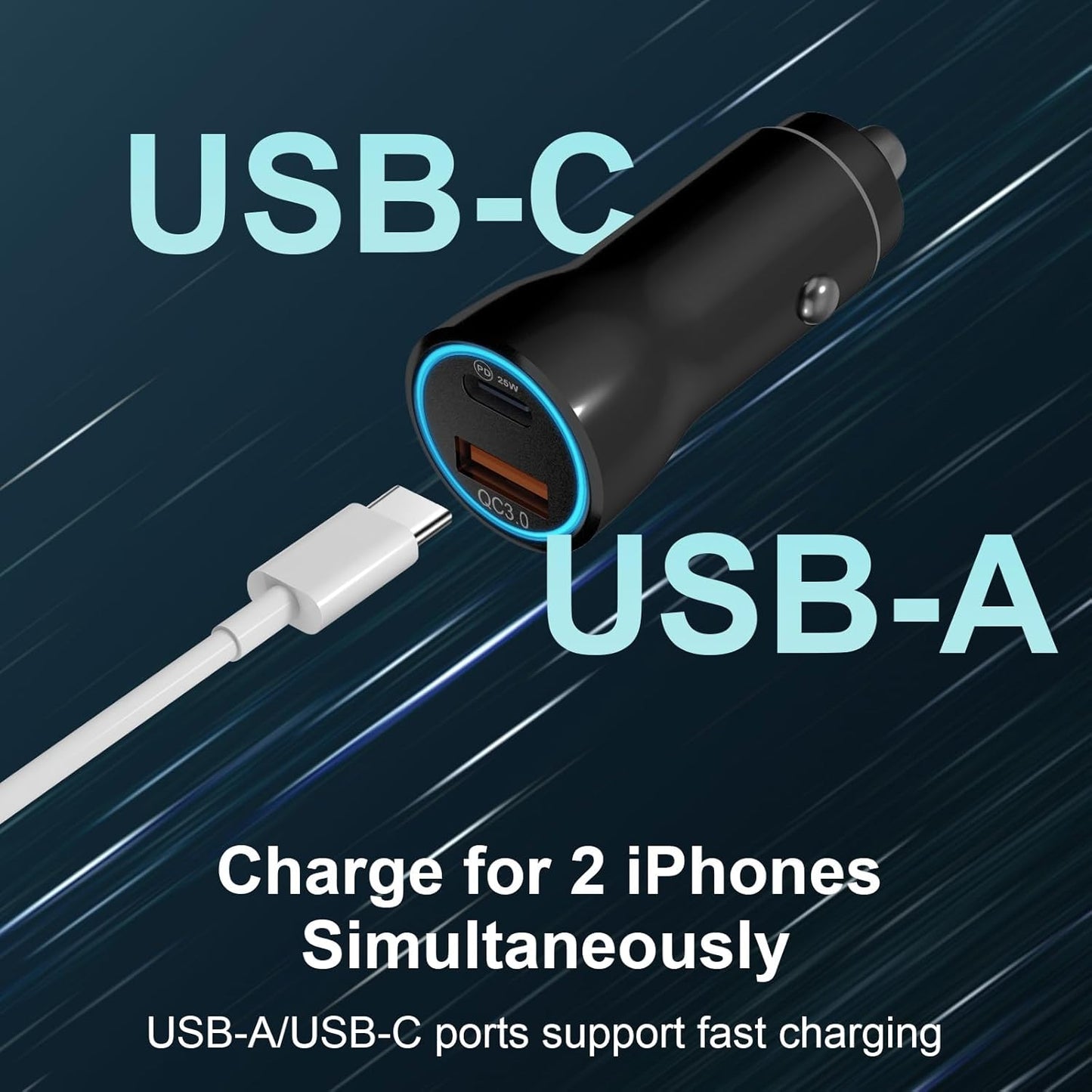 for iPhone 15 16 Car Charger, 43W 2-Port Fast USB C Car Charger Power Adapter with 6FT USB C to Type C Cable for iPhone 16e 16/15 Pro Max/Plus/iPad Pro/Samsung Galaxy S25 S24 S23 S22 S21 Ultra