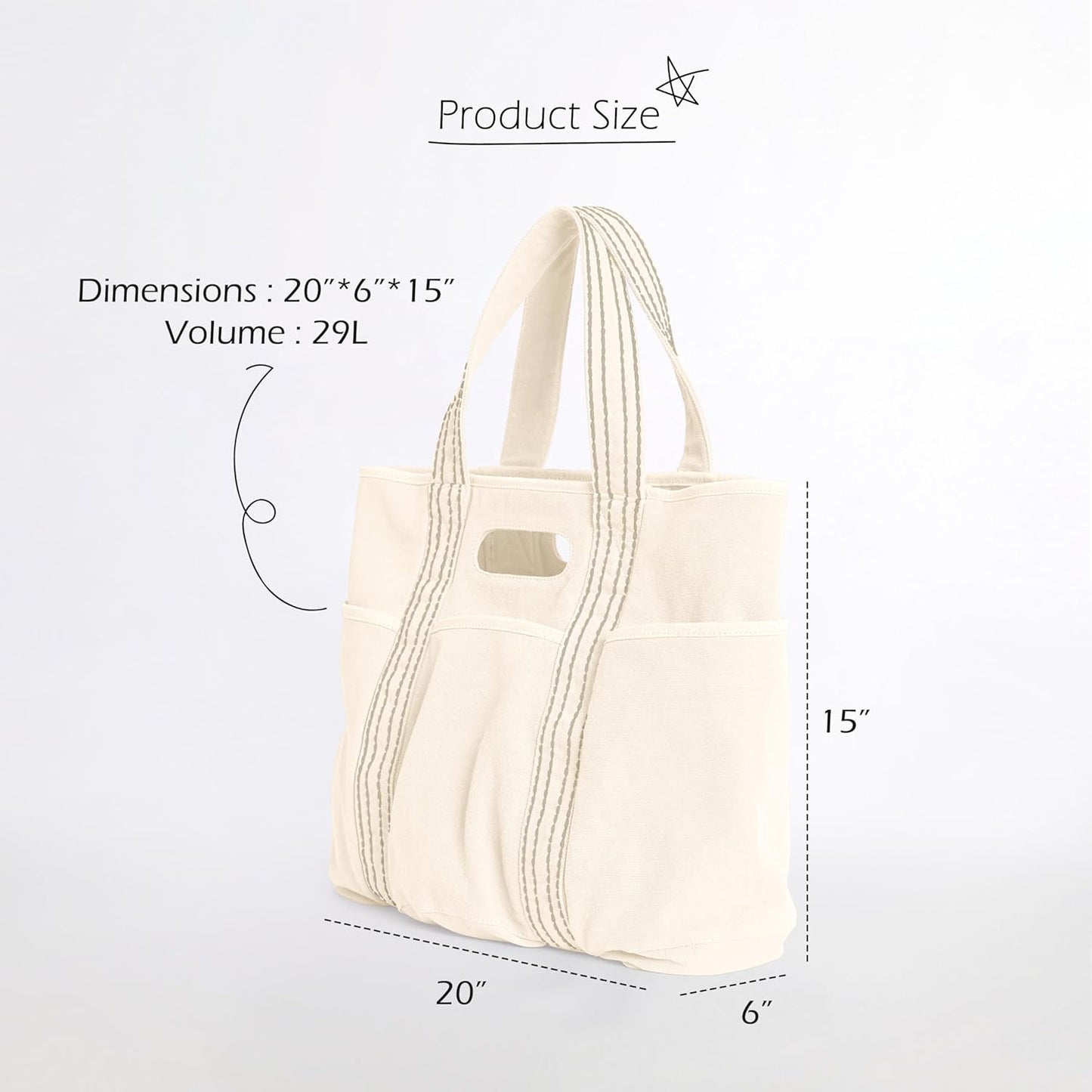 ODODOS 29L Oversized Canvas Tote Bag Large Capacity Open Top Shoulder Bags for Gym Workout Shopping Beach Travel