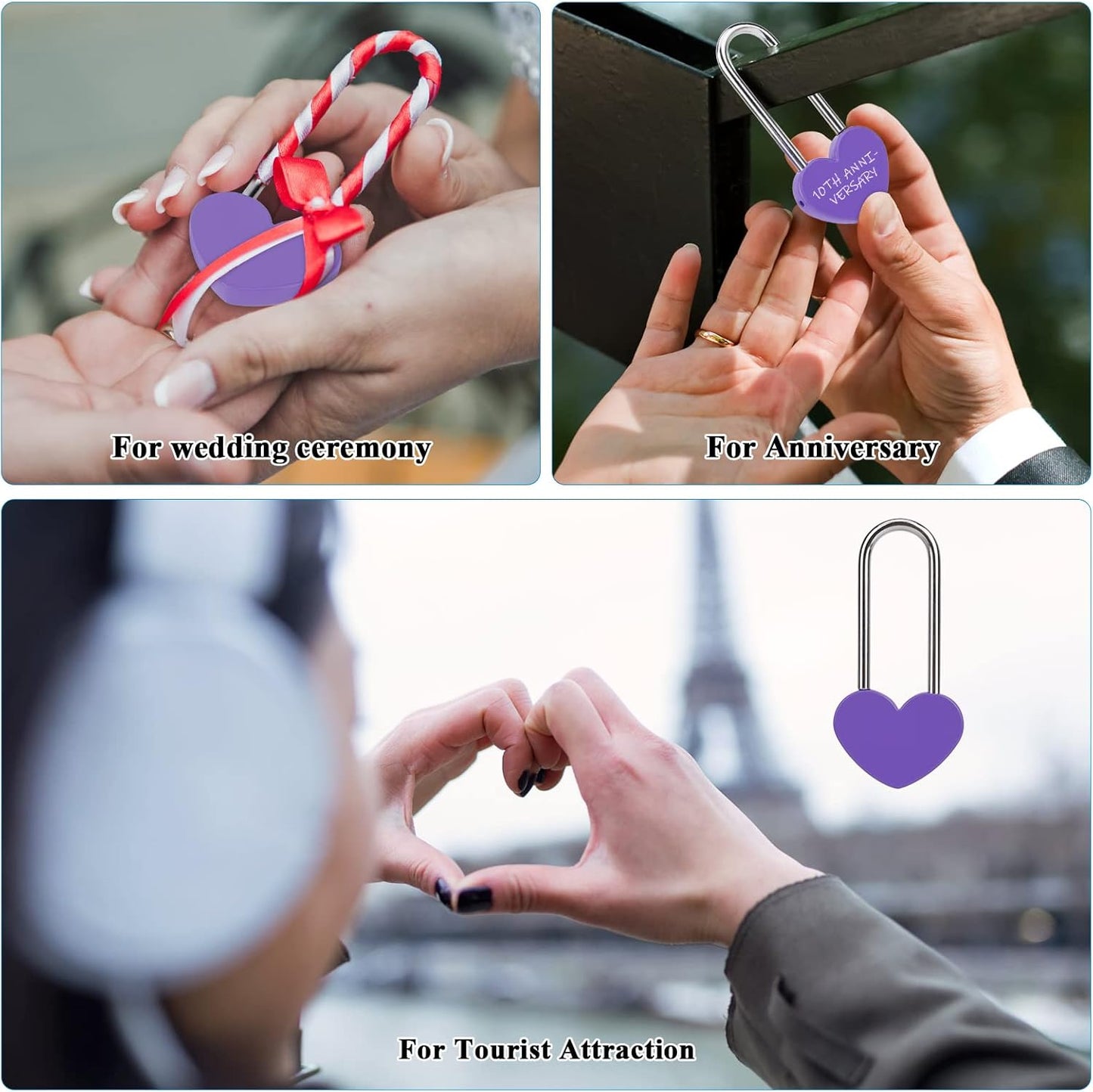 20PCS 3.5" 50mm Love Lock Heart Padlock,Purple Single Heart Wish Lock for Lovers Wedding,Valentines,Anniversary,Travel(NO Key)
