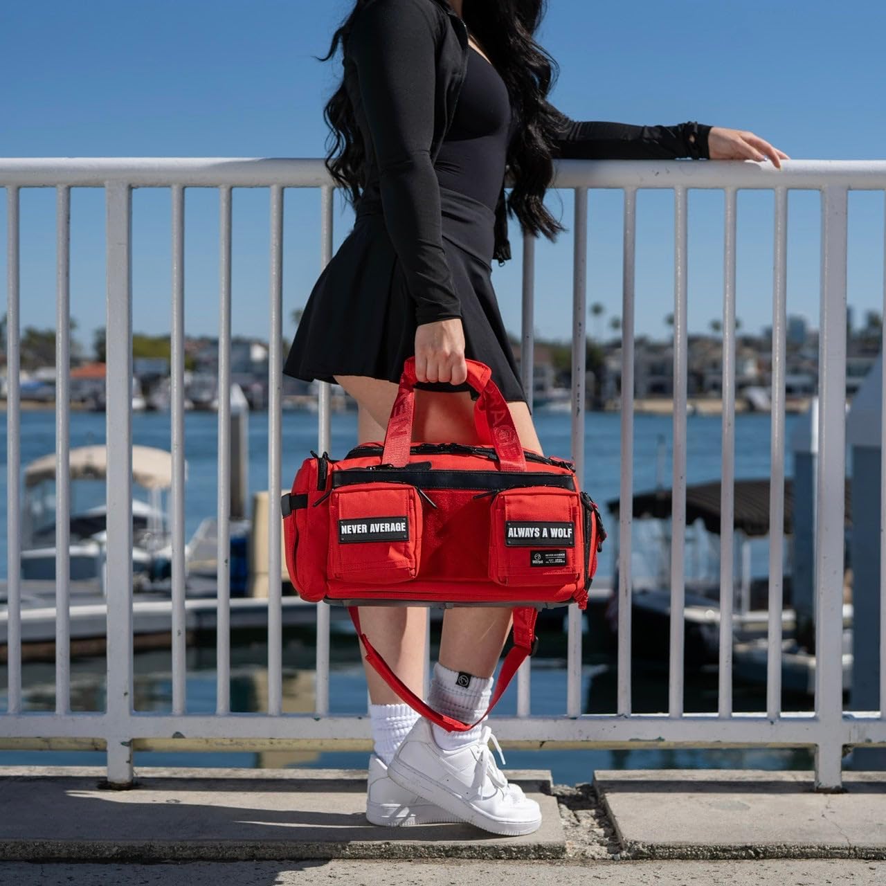 WOLFpak 20L Mini Duffle Bag for Gym & Travel | Waterproof Carry-On Weekender Bag with Shoe Compartment, Hard Bottom, and Tactical Molle System (Elite Red)