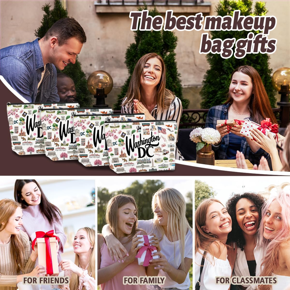 4PCS Washington DC Themed Makeup Bag Washington dc Souvenirs Gift for Women, Best Friend, Sister