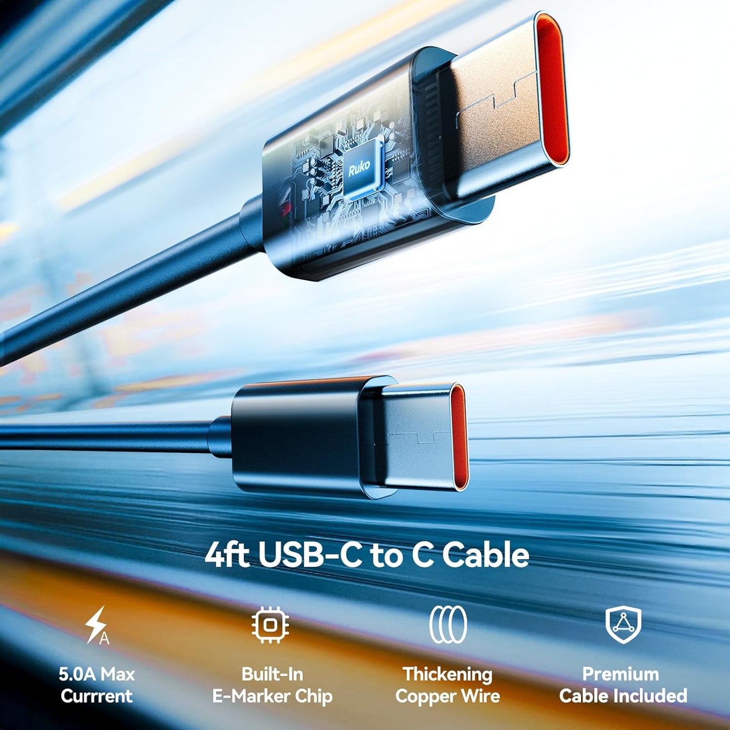 Ruko 65W Type C Charger Fast Charging, GaN Charger Block, Foldable Plug, Compatible with iPhone 17/16/15, MacBook Pro/Air, Galaxy S25/S24, Pixel 10/9, and More (USB-C Cable Included)