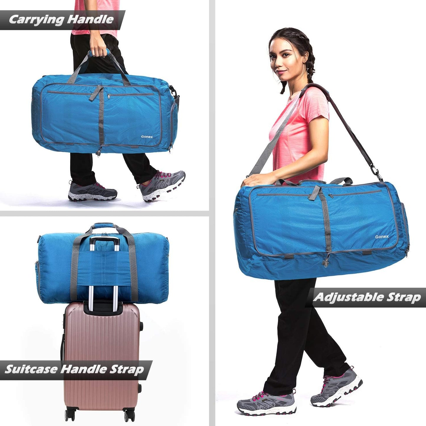Gonex 40L 60L 80L 100L 150L Large Foldable Travel Duffle Bag with Shoes Compartment, Packable Lightweight Water Repellent Duffel Bag for Camping Gym Weekender Bag