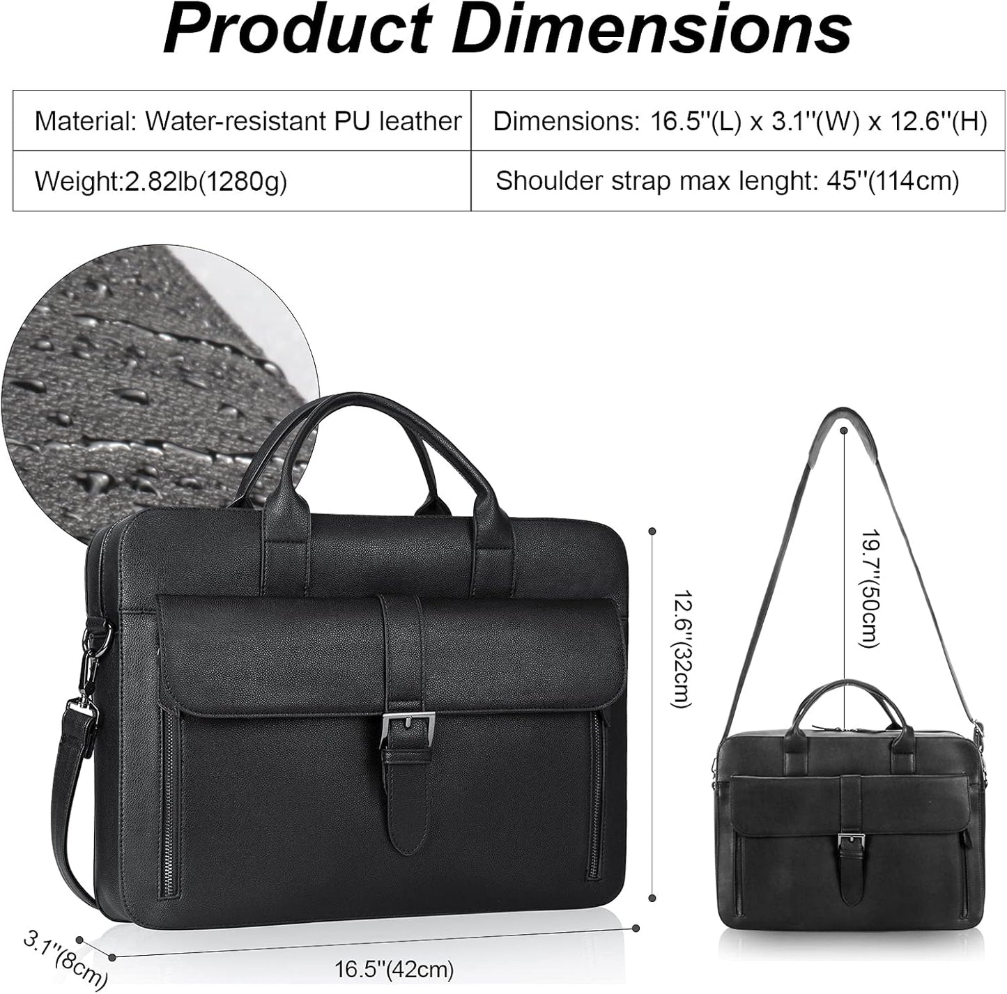 ESTARER Laptop Briefcase 15.6 Inch, Men’s Briefcase for Business/Travel, Leather Computer Office Work Bag, Water Resistant Laptop Bag, Black