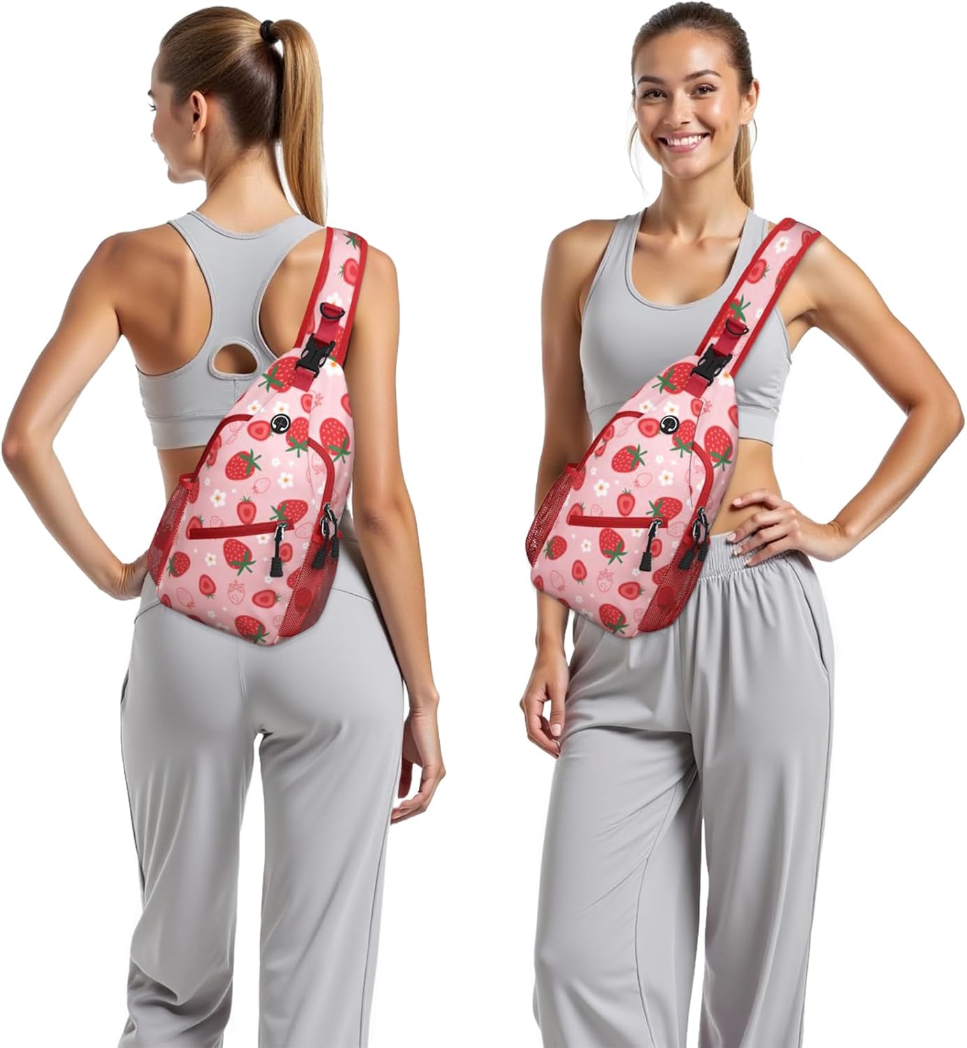 Red Strawberry Sling Bag Crossbody Chest Bag for Women Men, Water Resistant Lightweight Casual Crossbody Bag with Adjustable Strap, Travel Hiking Daypack Shoulder Backpack