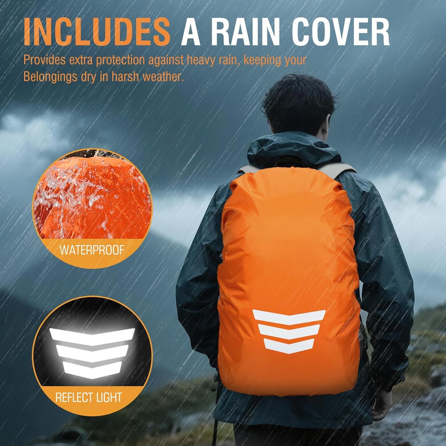 GES 30L Hiking Backpack Lightweight Water Resistant Daypack with Rain Cover & Laptop Compartment for Travel, Camping, trekking, Work(Black)