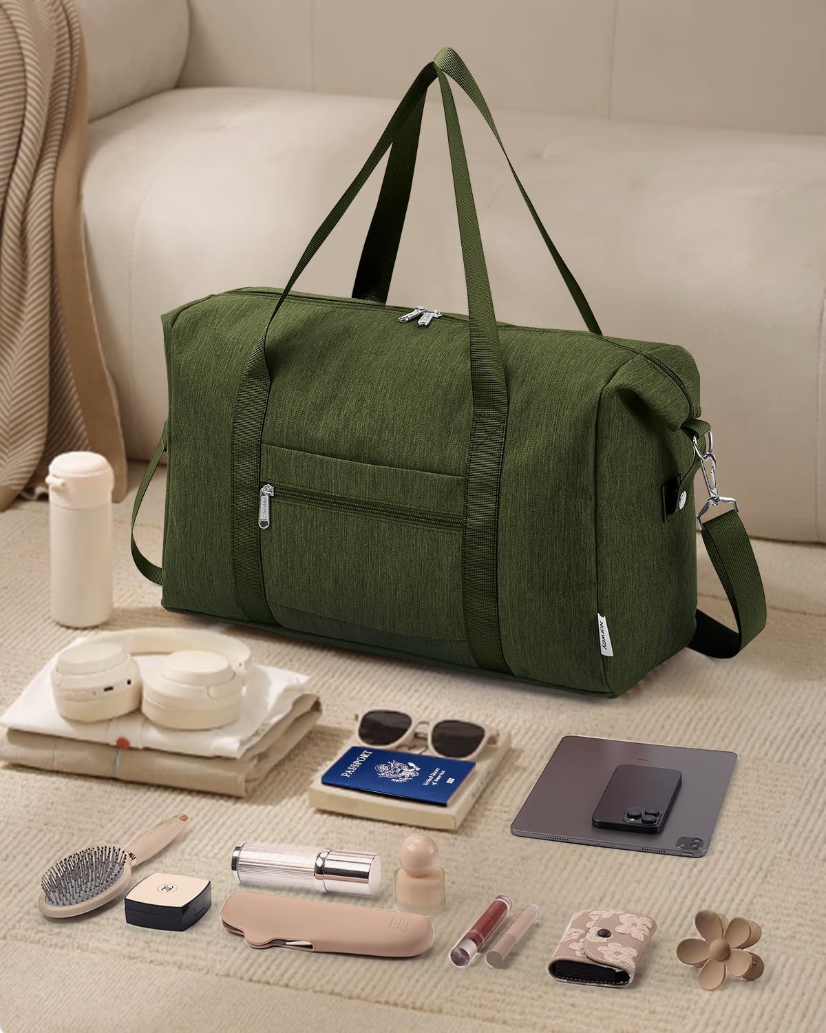 Narwey For Spirit Airlines Personal Item Bag 18x14x8 Foldable Duffle Bag for Travel Packable Duffel Bag for Traveling Carry on Bag for Airplanes Underseat Overnight for Women and Men (Army Green)