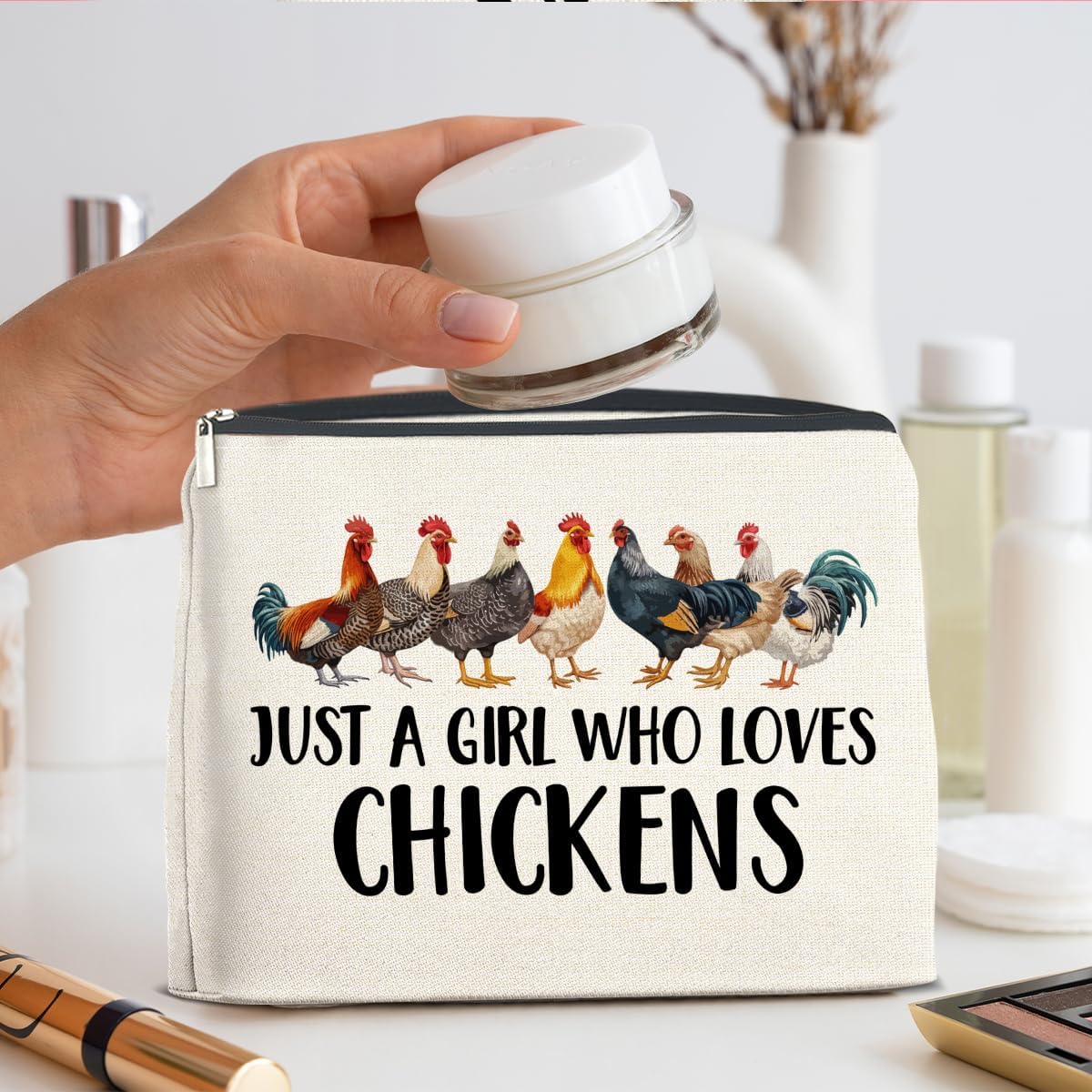 Chickens Gifts Makeup Bag Funny Chickens Gifts for Girl Women Cosmetic Bag Zipper Makeup Pouch Gift
