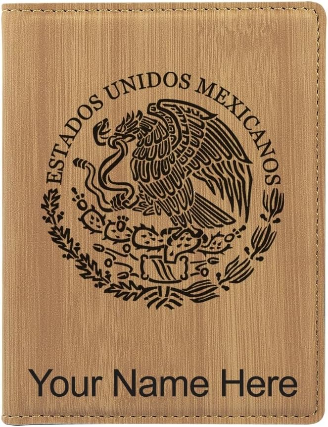 LaserGram Faux Leather Passport Holder, Flag of Mexico, Personalized Engraving Included (Bamboo)