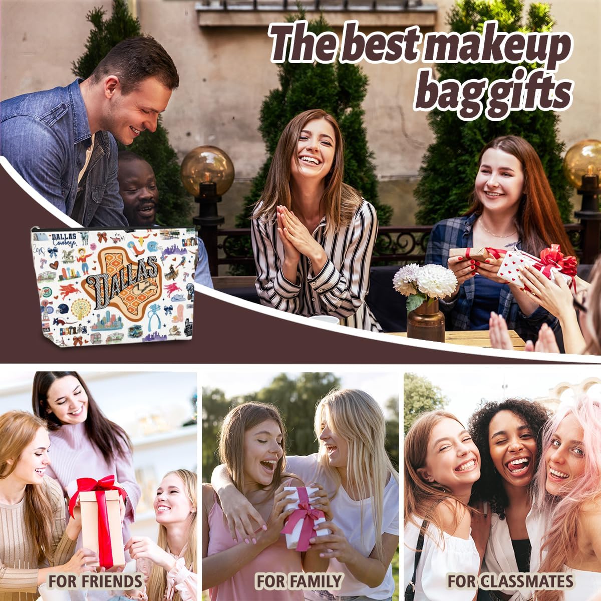 Dallas Themed Makeup Bag - Dallas Souvenirs Gift for Women, Best Friend, Sister - Travel Friendly Cosmetic Bag, Birthday Christmas Gifts