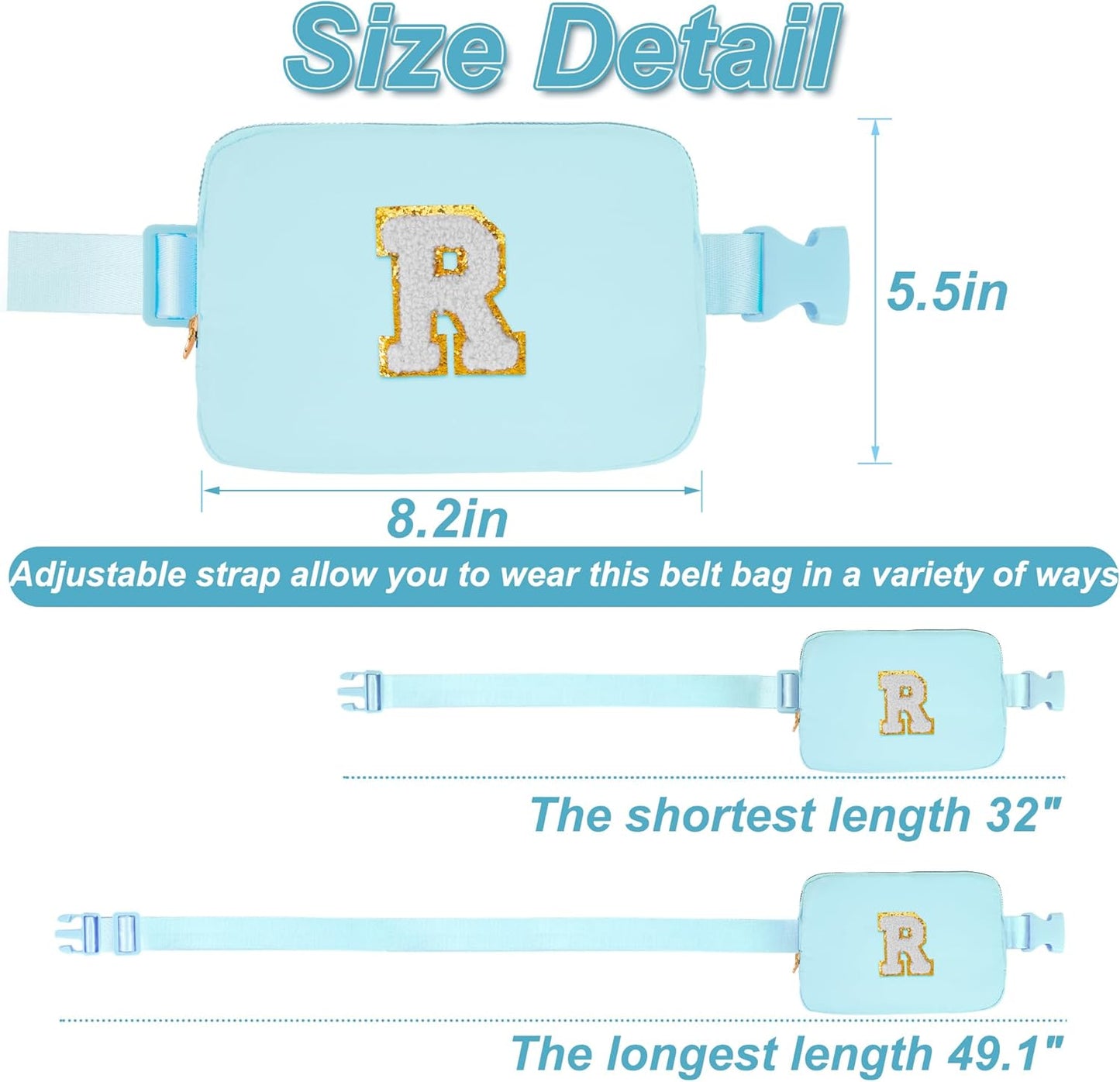 Birthday Gifts for 4 5 6 7 8 9 10 11 12 Year Old Girls,Gifts for Teens Kids Daughter Sister Her,Fanny Pack Belt Bag Crossbody Bags Cute Stuff for Girls Women Teen | Initial White R,Blue Bag