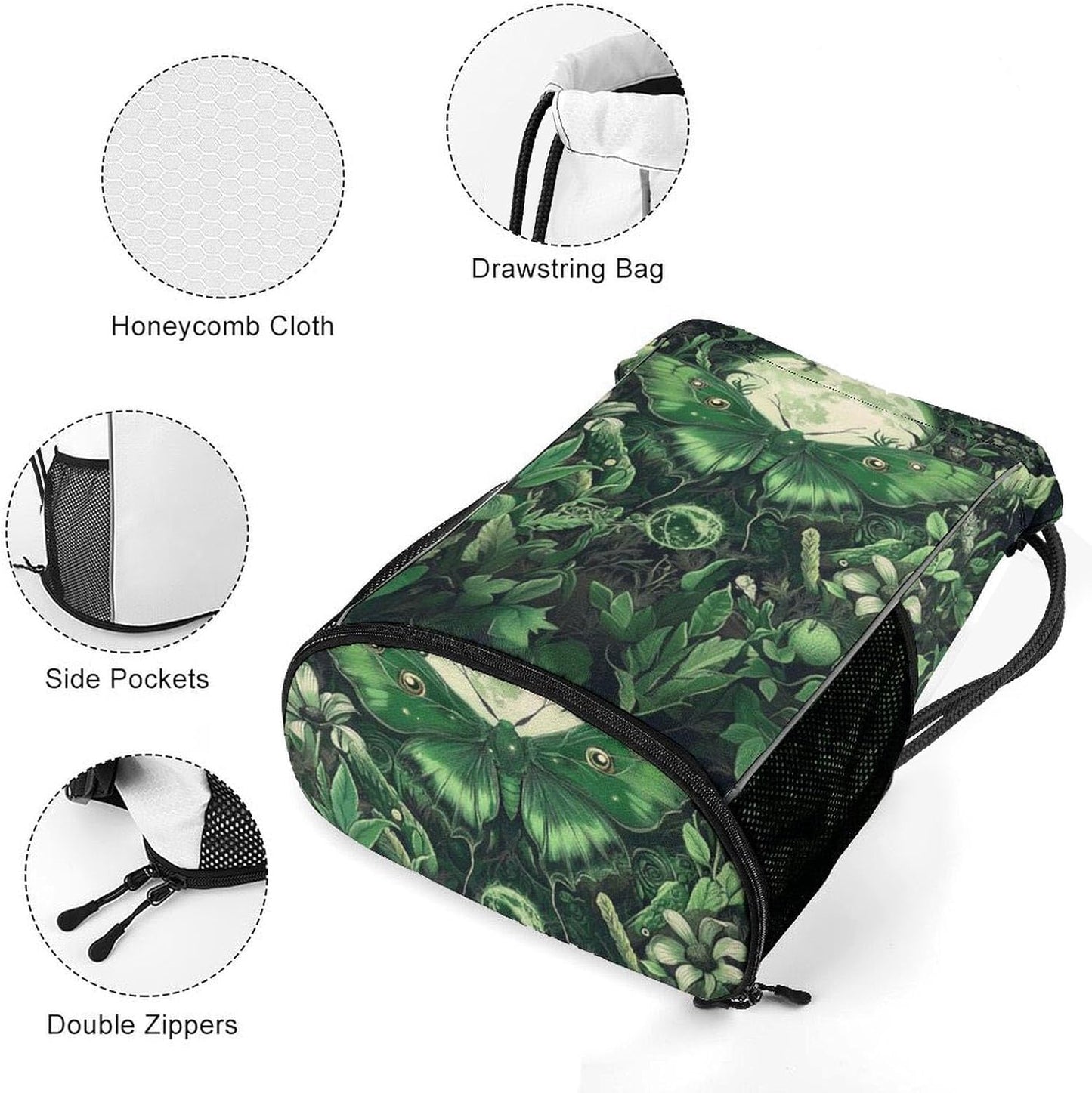 Magical Moth Drawstring Backpack Gym Bag With Shoe Compartment String Bag Sport Beach Swimming Sackpack For Women Men