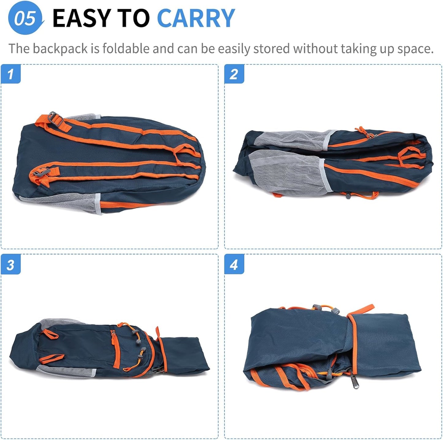 Hiking Daypack Packable, Camping Backpack Water Resistant Lightweight Polyester for Men Women