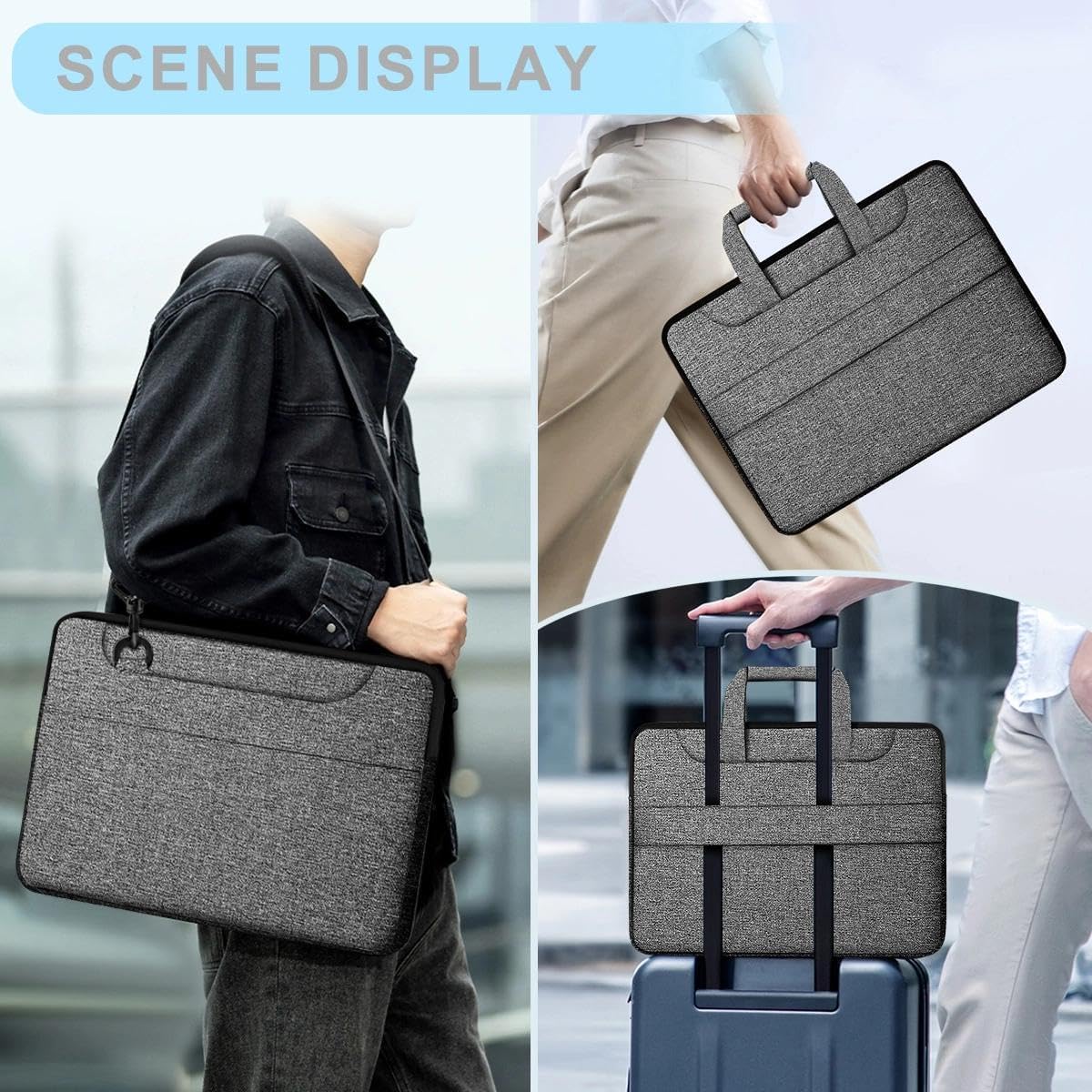 Laptop Shoulder Bag 17.3 inch Case, Durable Shockproof Protective Briefcase with Multi-Pockets Compatible with Most 17-17.3 inch HP Acer Dell MSI Notebooks,Dark gray-black
