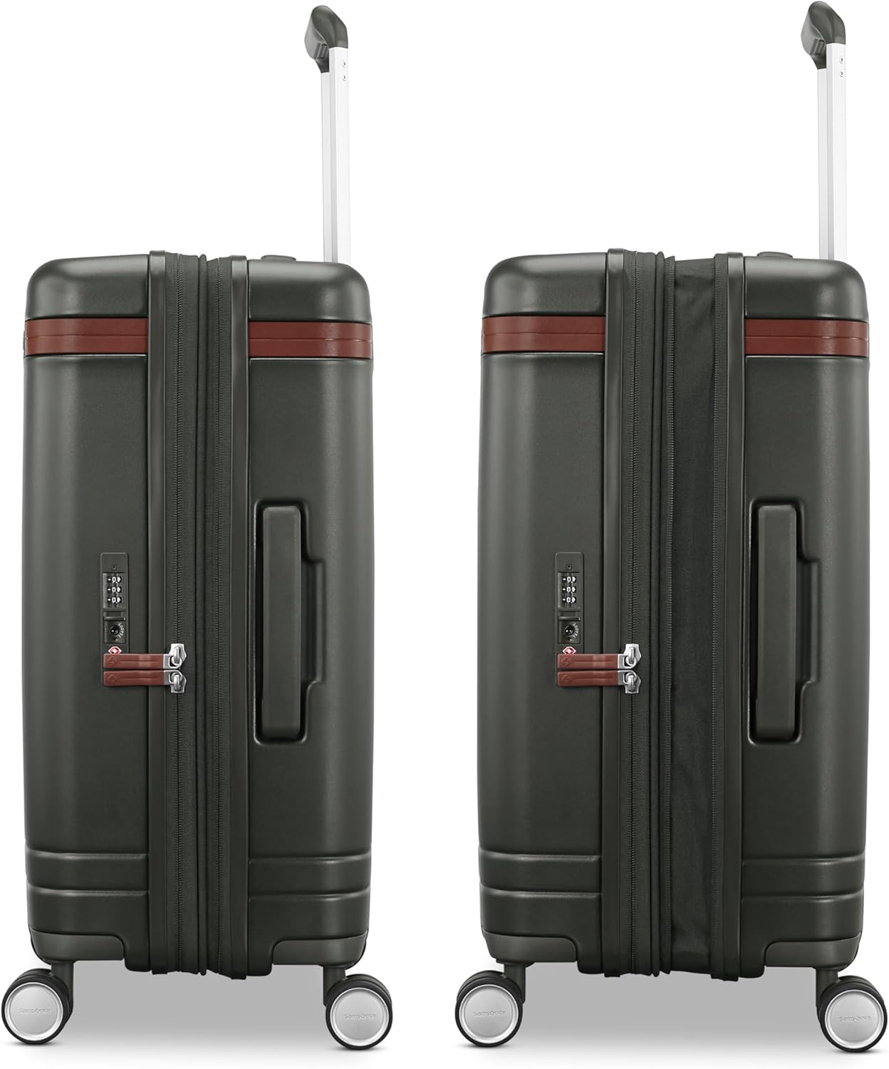 Virtuosa Hardside 21 Inch Carry On Luggage - Airline Approved with 360° Spinner Wheels, RightHeight™ Adjustable Handle - Zippered WetPak™ - TSA Lock - Expandable Light Polycarbonate Shell - Pine Green