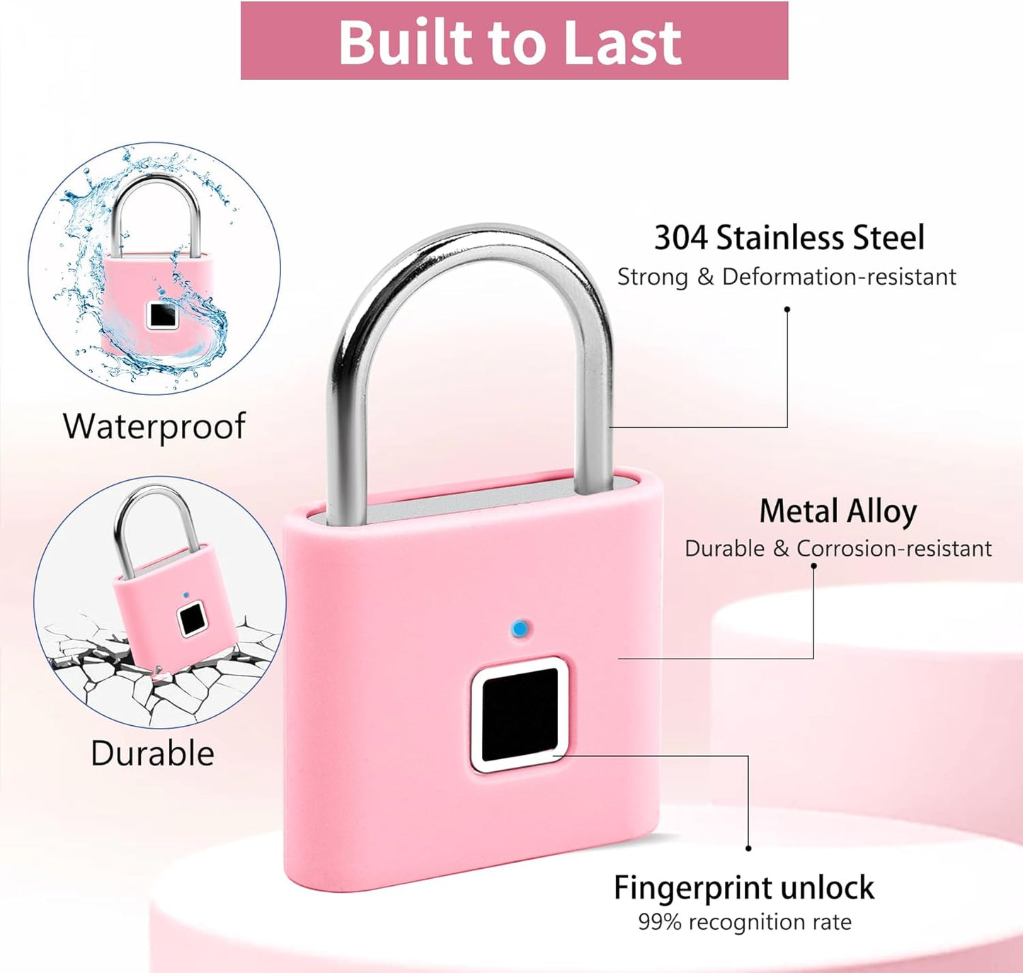UMIKSMART Fingerprint Padlock, Keyless Biometric Smart Lock, USB Rechargeable & Waterproof for Gym Locker, Backpack, Toolbox, Suitcase, Gate, Dreamy Unicorn Set