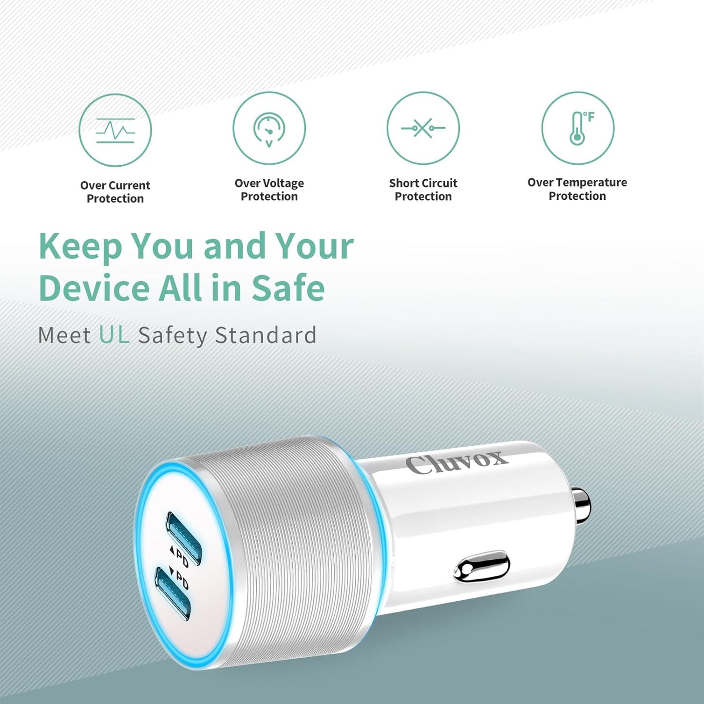 2 Pack 40W Fast USB C Car Charger Adapter for iPhone 17/16/15 Pro Max/Plus/Samsung Galaxy S25/S24 Ultra/S23 Car Phone Charger, Dual 20W PD Port Cigarette Lighter Adapter with 3.3FT Type C Cord-White
