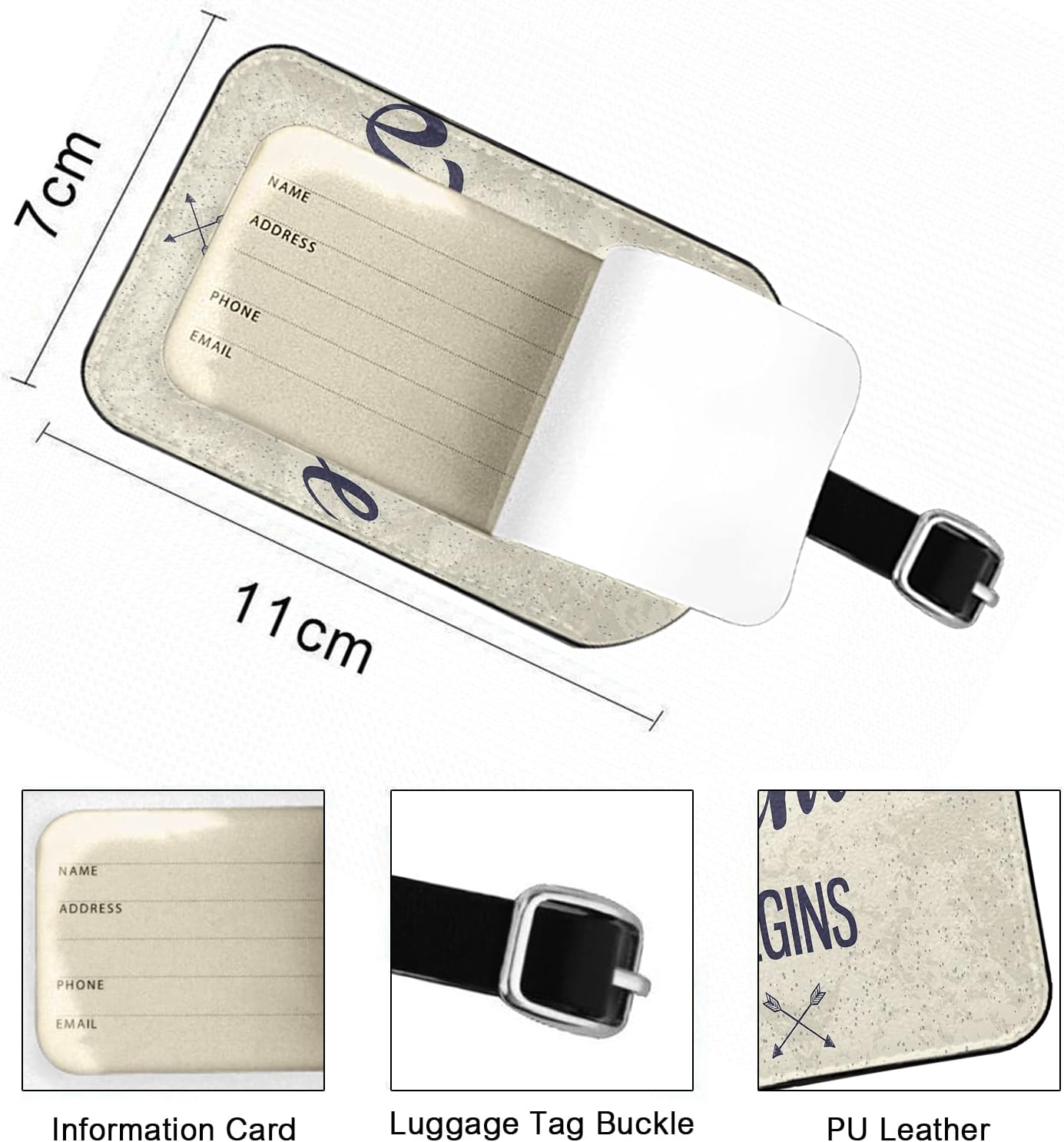Inspirational Quotes Travel Baggage Bag Tags The Adventure Begins Mountain Luggage Tags Travel Suitcase Tags with Name ID Card for Luggage Suitcase Schoolbag Lunchbag, 1 Pack