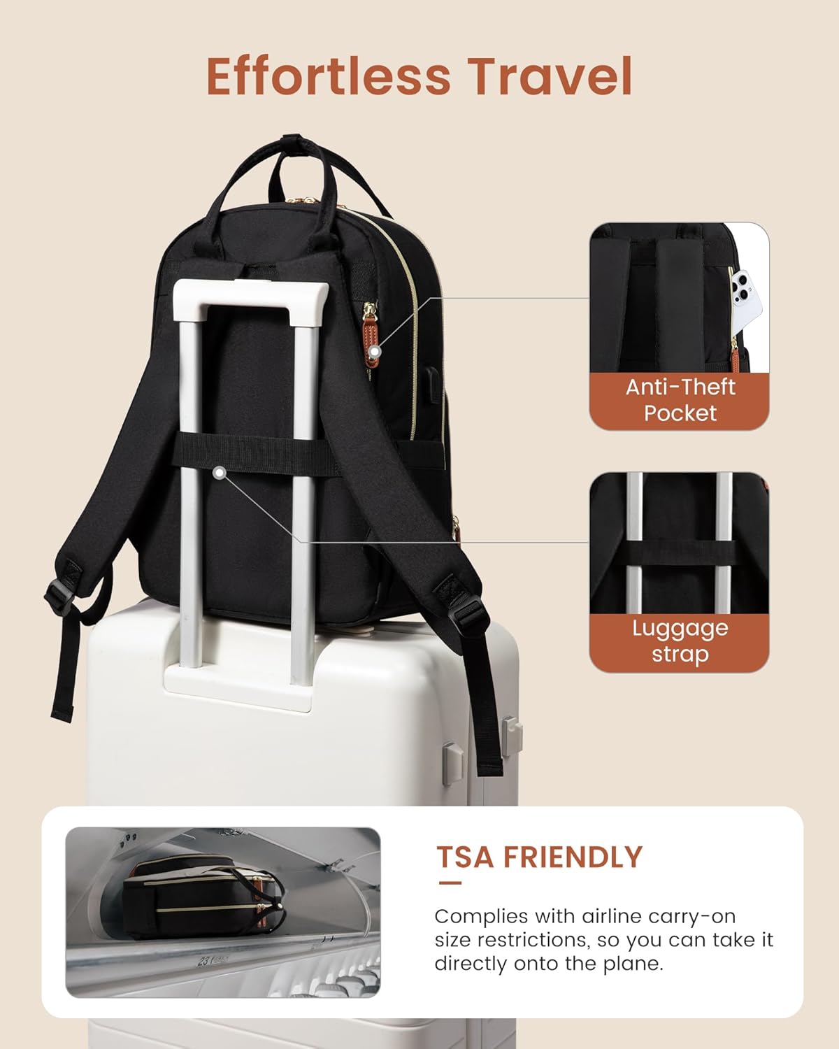 LOVEVOOK Backpack Purse for Women, Fits 17 Inch Laptop, Fashion Travel Work Anti-theft Bag, Business Computer Waterproof University Backpacks, Beige-Black-Brown