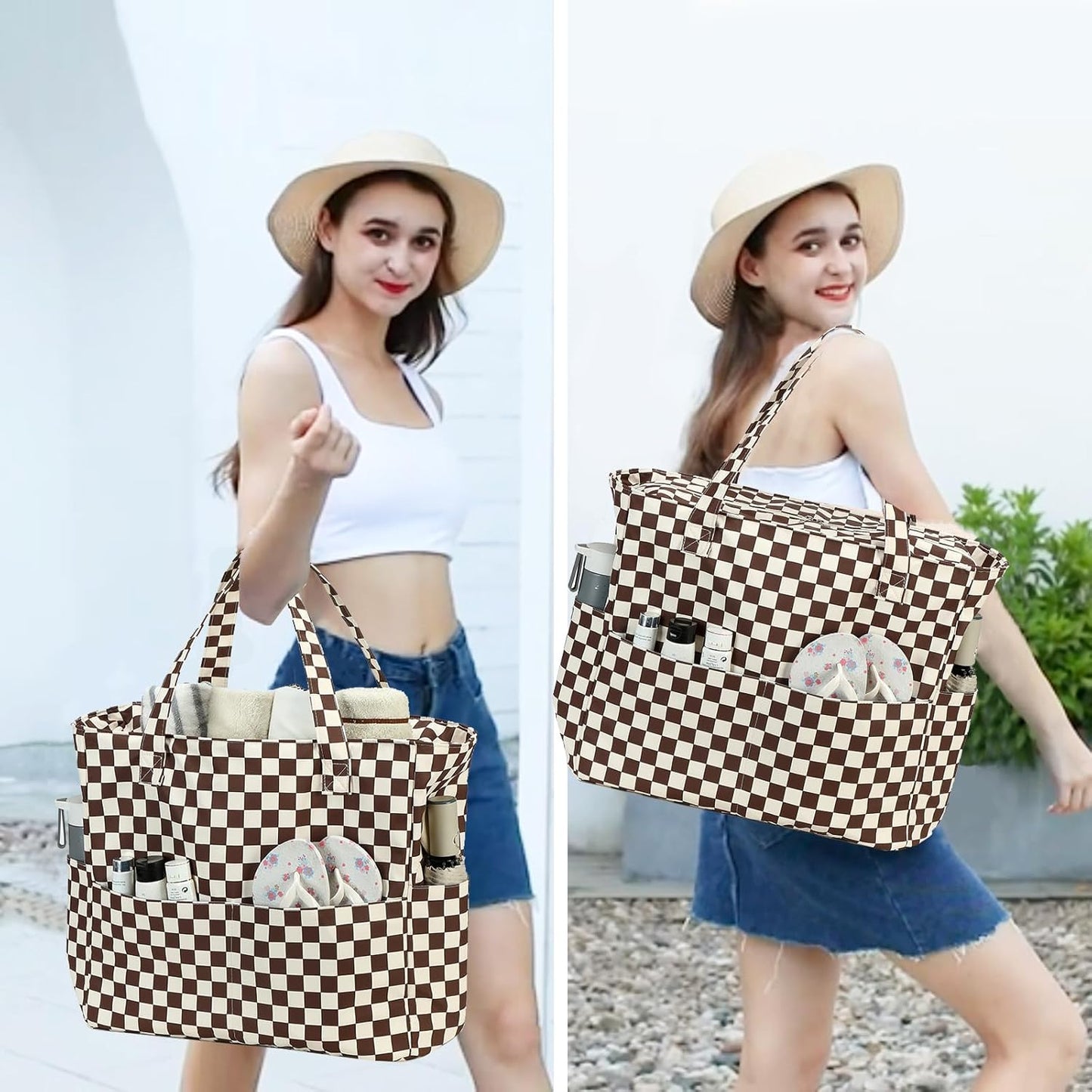 Bluboon Waterproof Beach Tote Pool Bags for Women Ladies Extra Large Carry On Bag With Wet Compartment for Weekender Travel