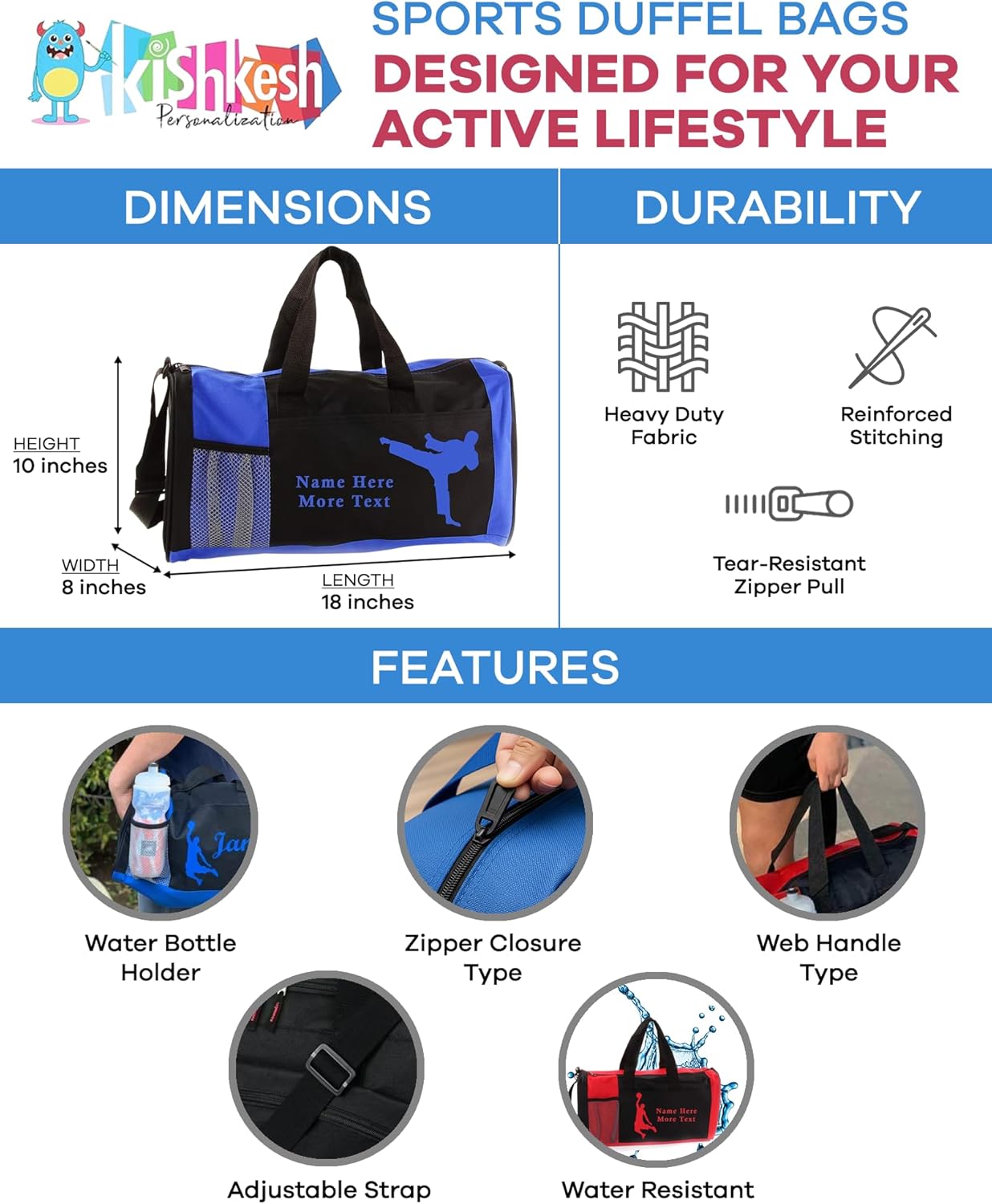 Personalized Kids 18 Inch Sport Duffel Bag With Custom Name & Text - Tennis