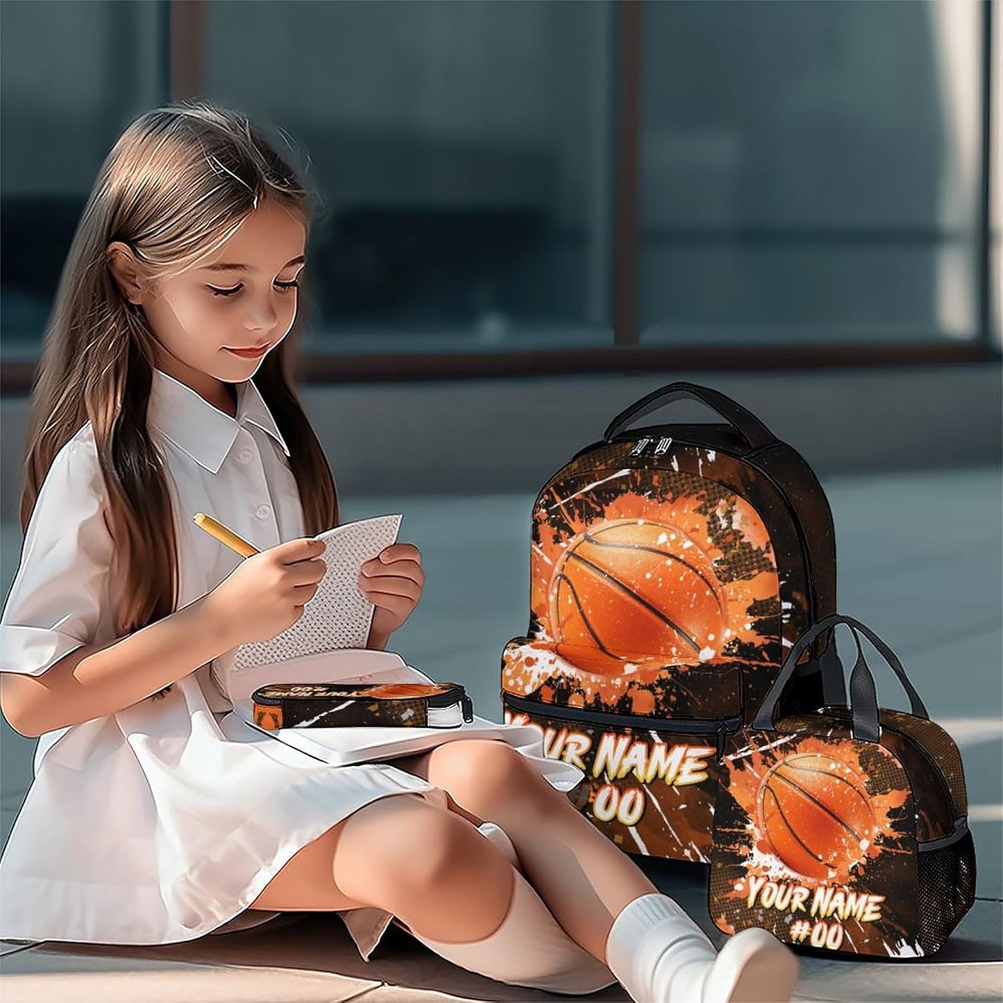 COZYAURA Boys Backpack Set - Personalized Basketball Backpacks for Kids - Sports Theme Bookbag for Elementary Middle School - Cool School Bag with Lunch Box & Pencil Case