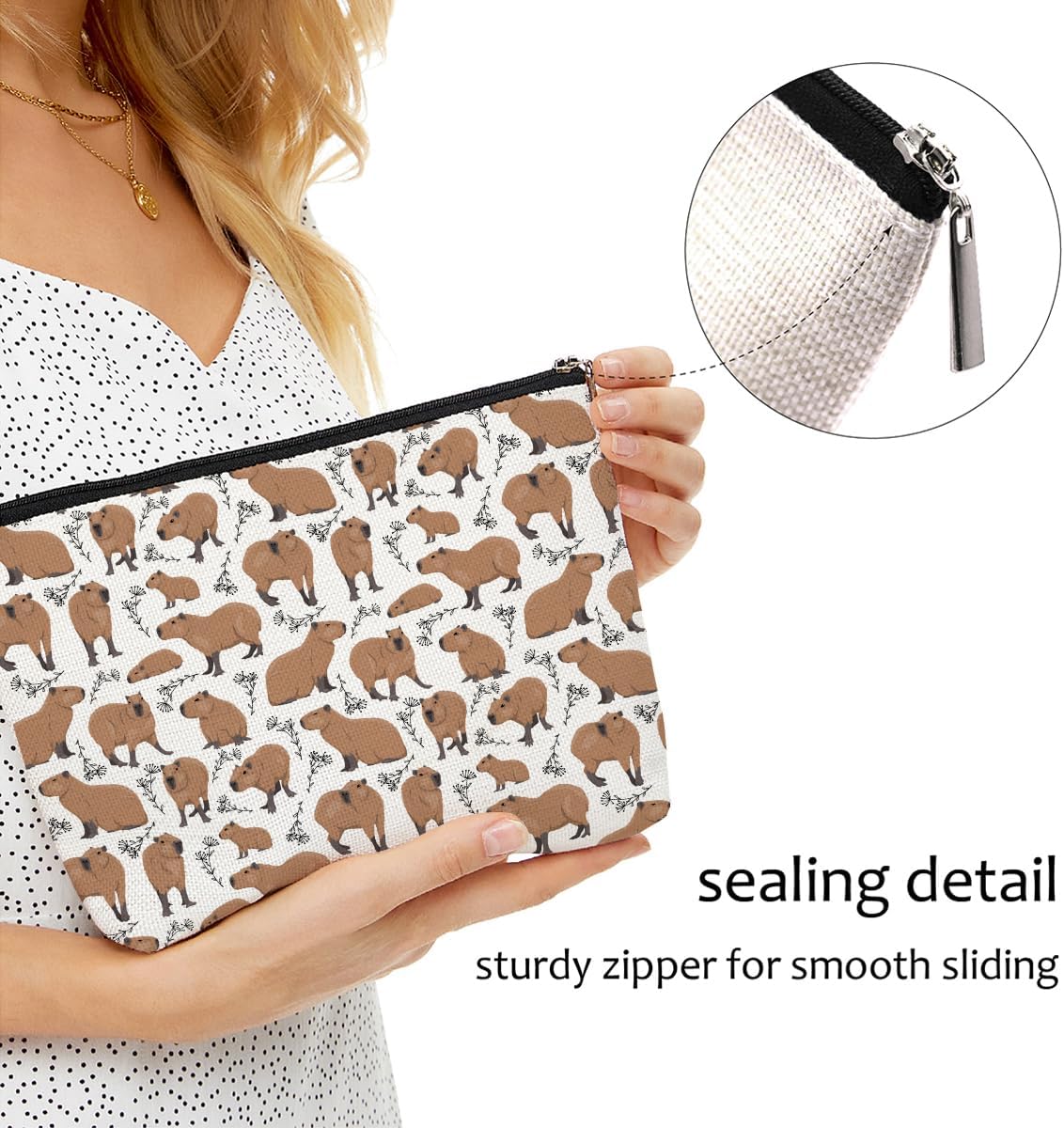 Cute Capybara Makeup Bag Capybara Gifts Animal Lover Gifts for Women Pet Owner Capybara Owner Mom Wife Animals Theme Travel Accessories Bag Mothers Day Christmas Birthday Gift Ideas Appreciate Gifts
