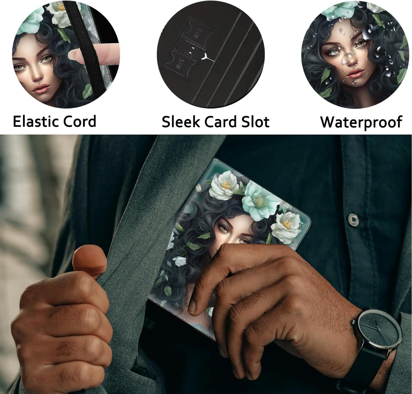 Passport Holder Women Wallet with Luggage Tag, Leather Passport Cover with RFID Blocking, Travel Accessories Multi Card Slot Passport Case for Men,Green Girl Flower