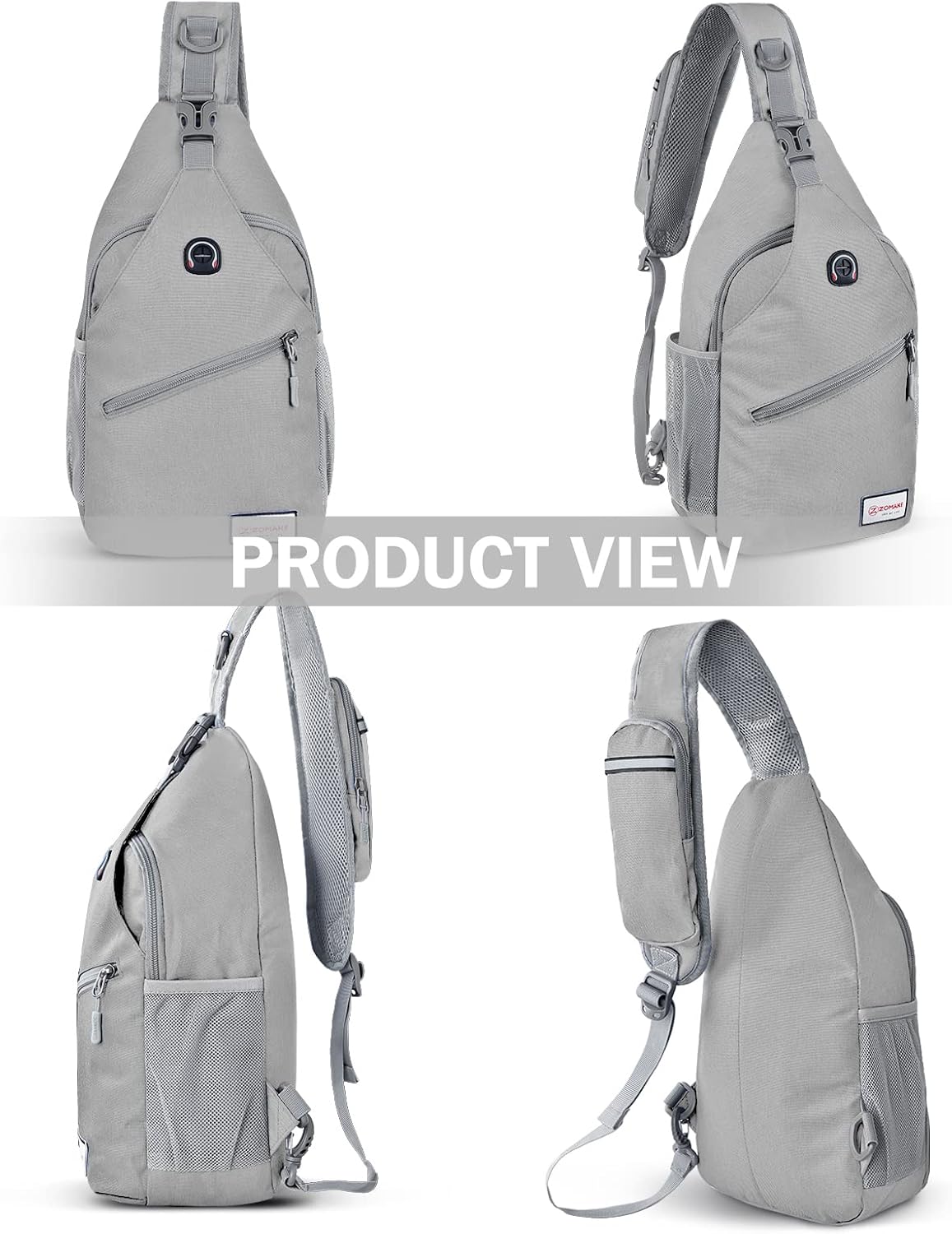 ZOMAKE Sling Bag,Small Crossbody Sling Backpack,Water Resistant Shoulder Daypack for Travel,Anti Thief Chest Bag for Hiking(Grey(New))