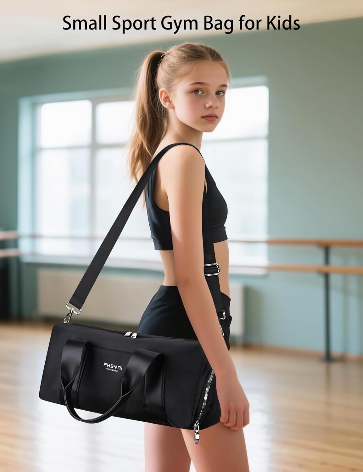 Compact Sports Gym Bag for Women & Girls and Kids, Cute Mini Duffle Bag with Wet Pocket & Shoes