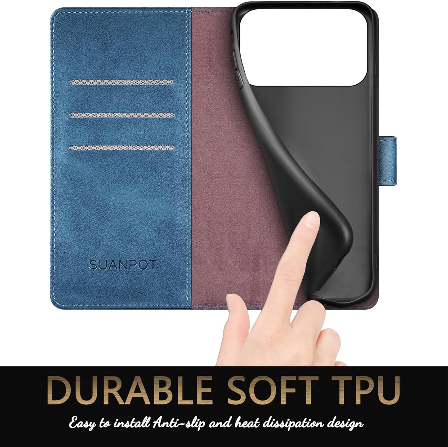 SUANPOT Compatible with iPhone 17 Pro Max 6.9" Wallet case with RFID Blocking Credit Card Holder,Flip Book PU Leather Protective Cover Women Men for Apple 17 Pro Max Phone case Sky Blue