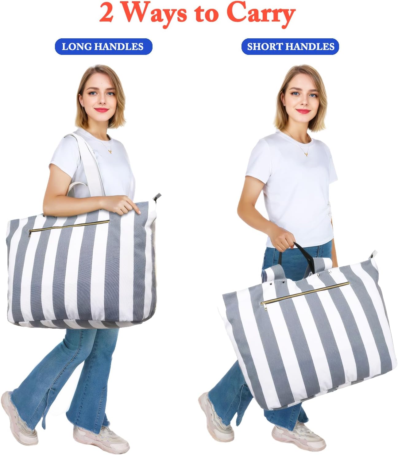 Large Beach Bag for Women, Waterproof Travel Tote Bag with Lunch/Wet Pocket for Weekender, Sandproof, Zipper Closure