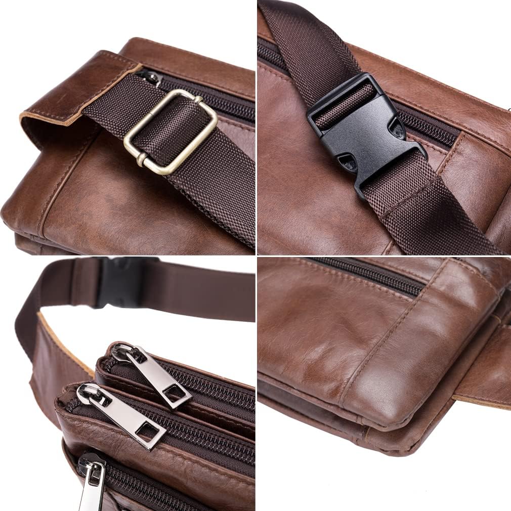 Hebetag Leather Waist Pack Fanny Bag for Men Women Running Travel Hiking Hip Bum Belt Slim Cell Phone Purse Wallet Vintage Retro Crossbody Sling Pouch (Black)