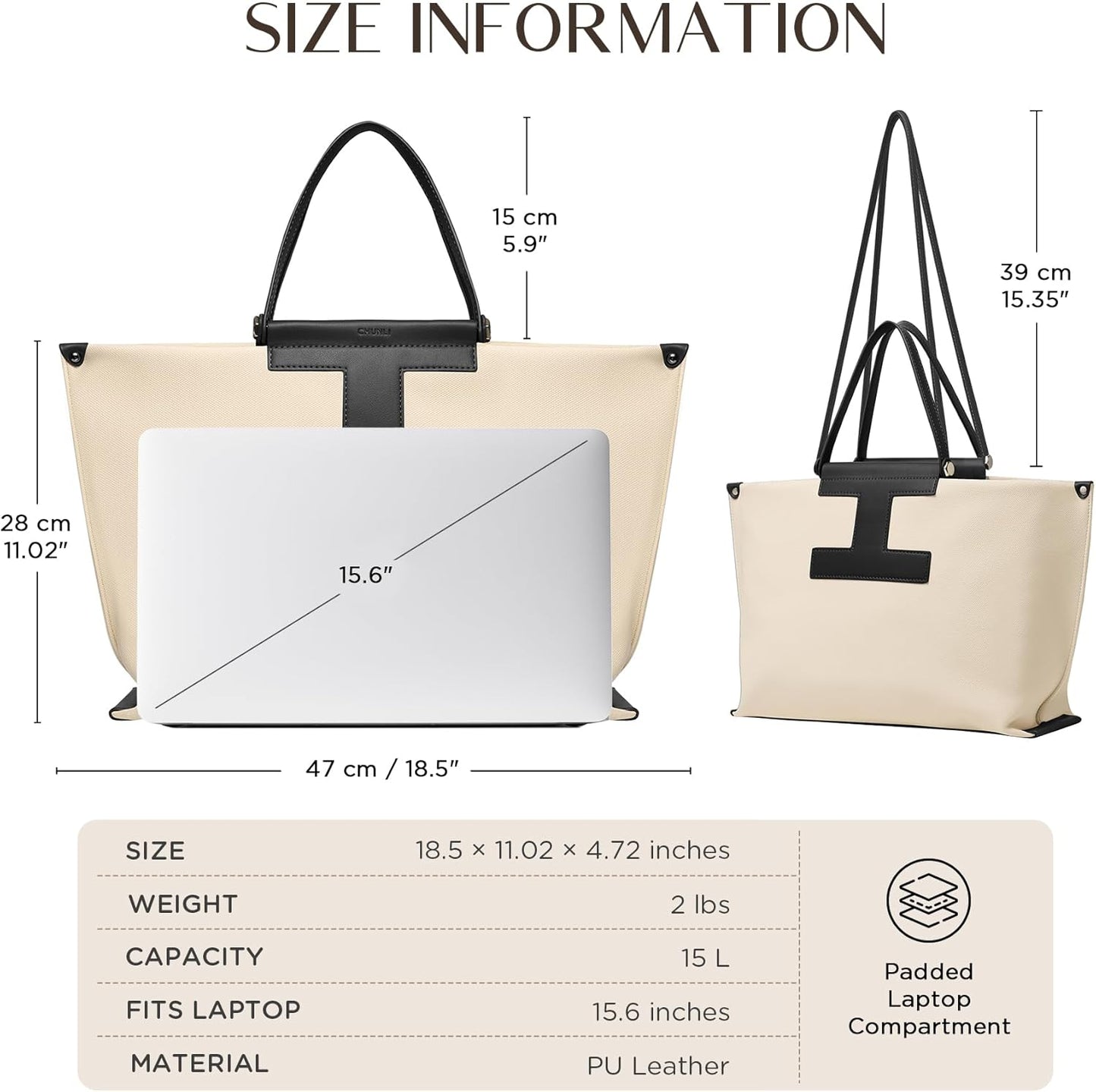 CHUNLI Laptop Tote Bag for Women,15.6 Inch Waterproof Scratch-Resistant Leather Work Computer Bag Business Office Briefcase