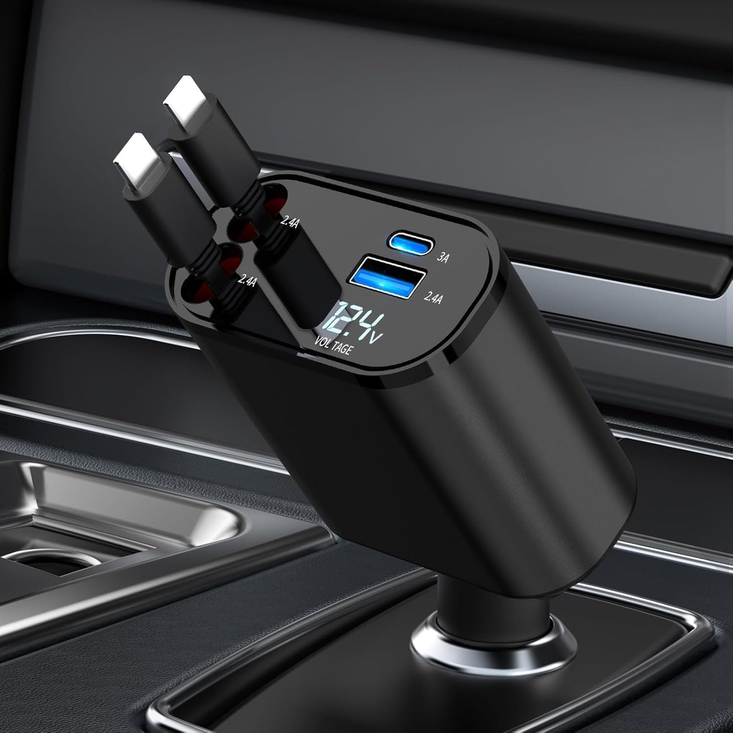 60W Fast Charging Car Charger for iPhone 16, 4-in-1 Retractable Phone Charger, Travel Essentials, Gifts for Women Men, Car Accessories for Women Men, for iPhone 16 15 14 13