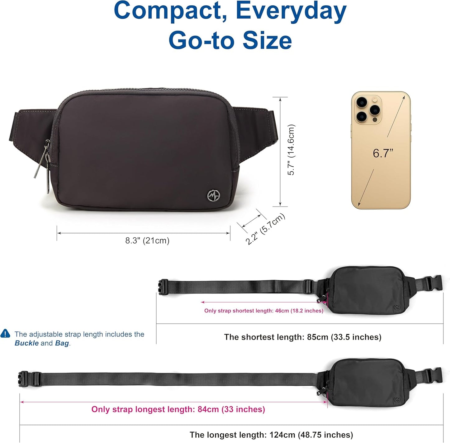 Pander Belt Bag Large 2L, Nylon Fanny Pack Purse for Women and Men with Adjustable Strap