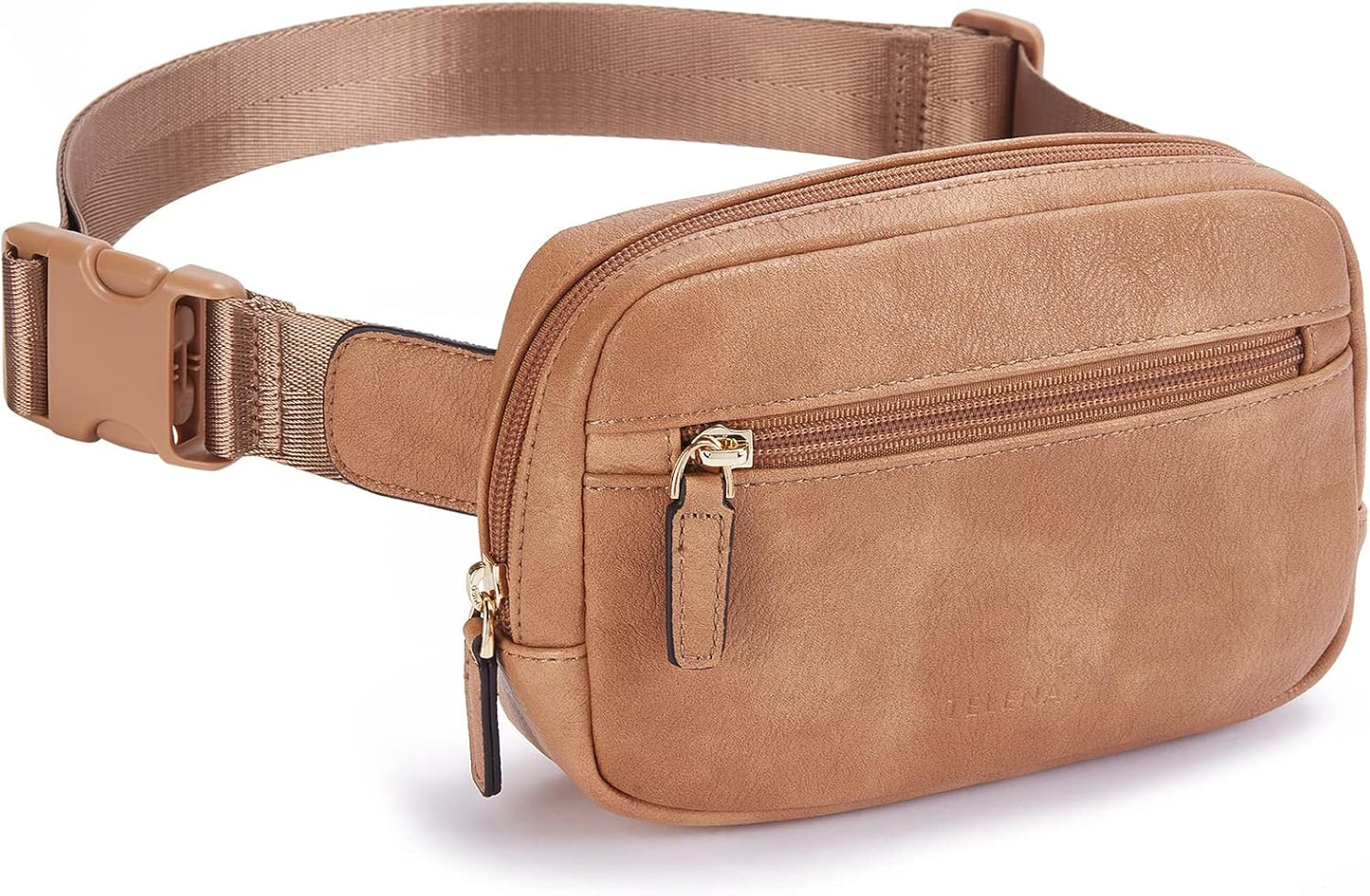 Telena Belt Bag for Women PU Leather Fanny Pack Crossbody Waist Bags with Adjustable Strap Camel Brown