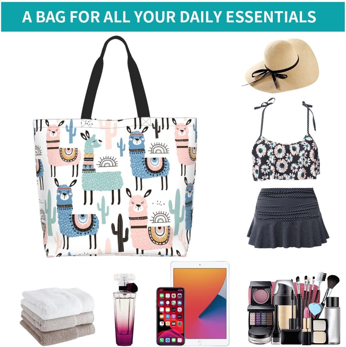 Large Tote Bag for Women Portable Beach Bag Reusable Grocery Bags Funny Gift Bag for Shopping Gym Travel