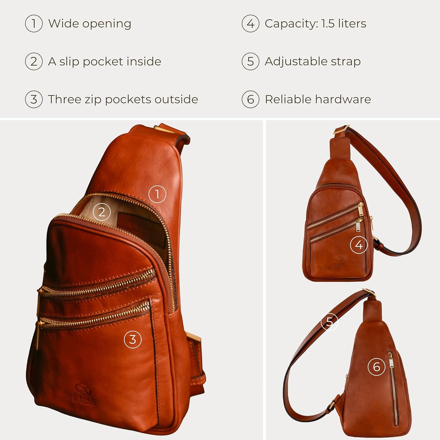Time Resistance Leather Crossbody Bag - Brown Sling Bag - Messenger Bag for Men and Women - Handmade Shoulder Bag Backpack