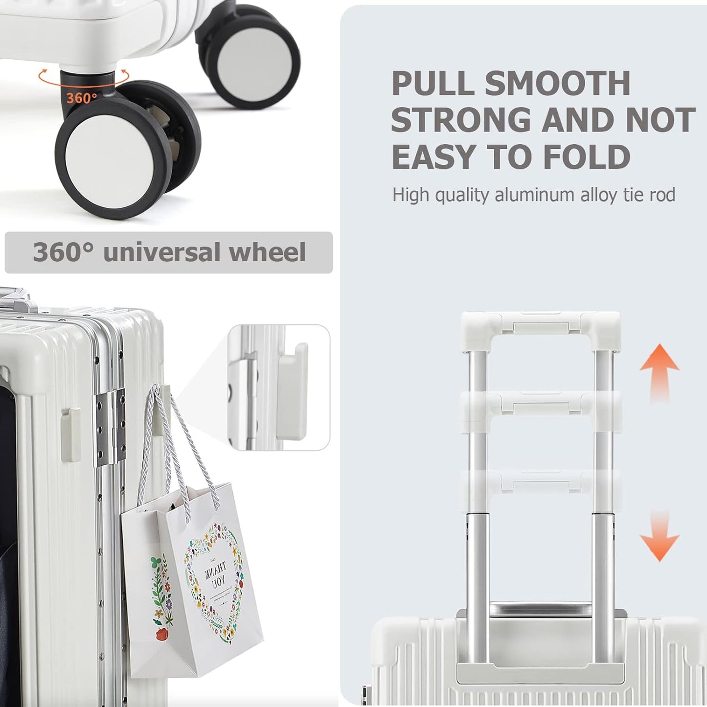 feilario 24in Aluminium Frame PC Hard Shell Spinner Wheels Luggage, Built-In TSA lock Carry on Suitcase, with Cup Holder, USB Port, Phone Holder