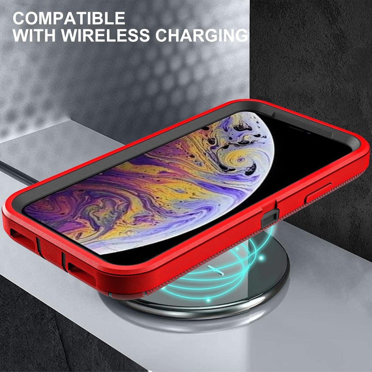 for iPhone Xs Max Case, Military Grade 3 in 1 Heavy Duty Shockproof/Drop Proof/Dust Proof Case with 2Pcs Tempered Glass Screen Protector (Red/Black)