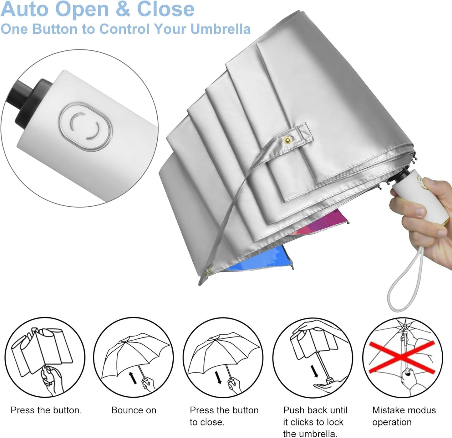 Cuby UV Sun Umbrella Compact Folding Travel Umbrella Auto Open and Close for Windproof, Rainproof & 99.9% UV Protection Parasol with Silver Anti-UV Coating