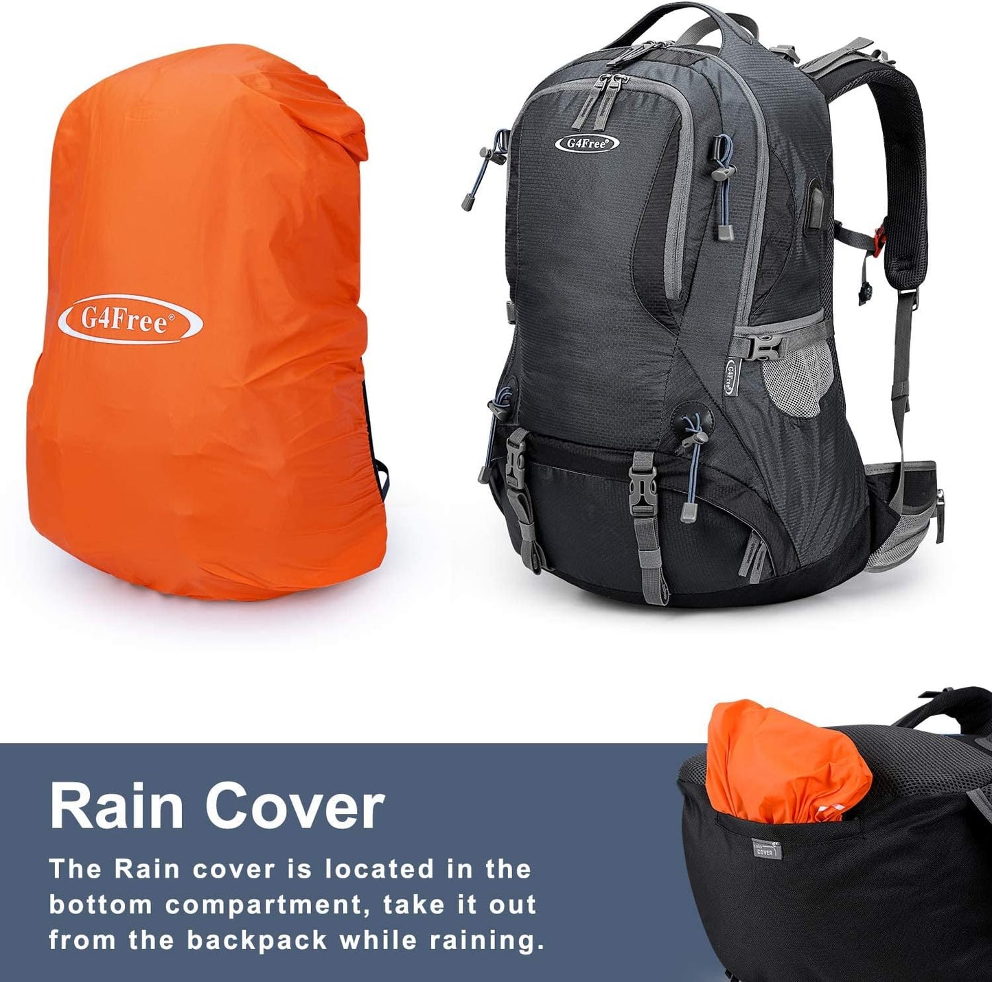 G4Free 50L Hiking Backpack Waterproof Daypack Outdoor Camping Climbing Backpack with Rain Cover for Men Women(Dark Grey)