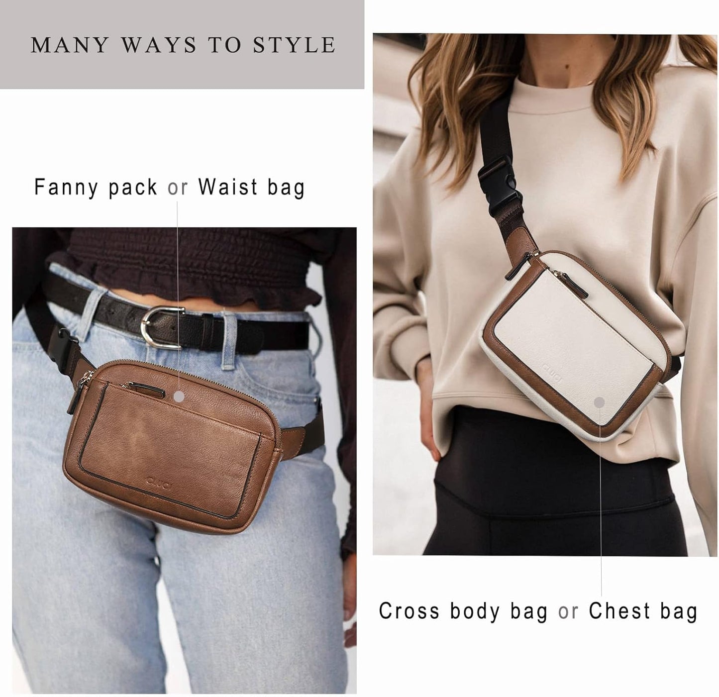 CLUCI Belt Bag for Women, Mini Everywhere Crossbody Waist Bag Adjustable Strap, Vegan Leather