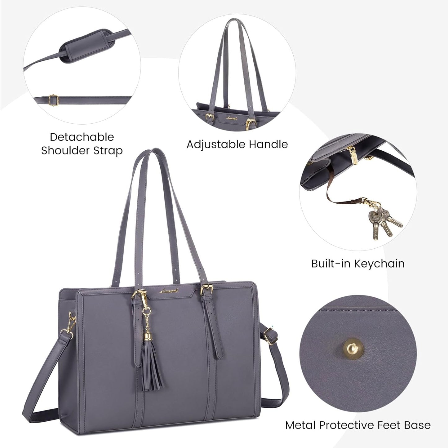 LOVEVOOK Laptop Bag for Women 15.6 inch Lightweight Leather Laptop Tote Bag, Large Capacity Computer bag with Clutch Purse for Business, Work, Office, Travel, School(Midnight Grey,15.6 Inch)