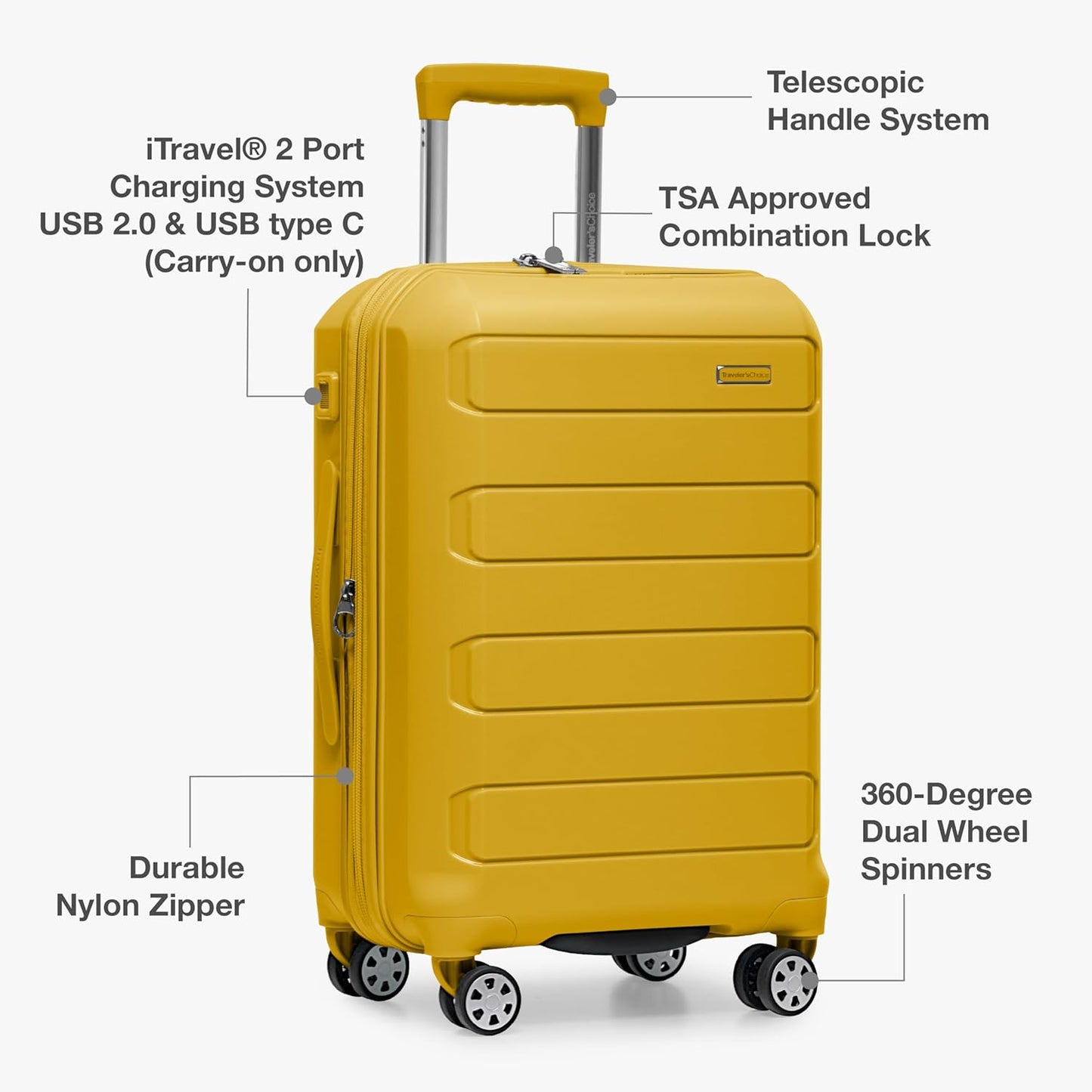 Traveler's Choice Pagosa Indestructible Hardshell Expandable Spinner Luggage, Yellow, 26-Inch Medium